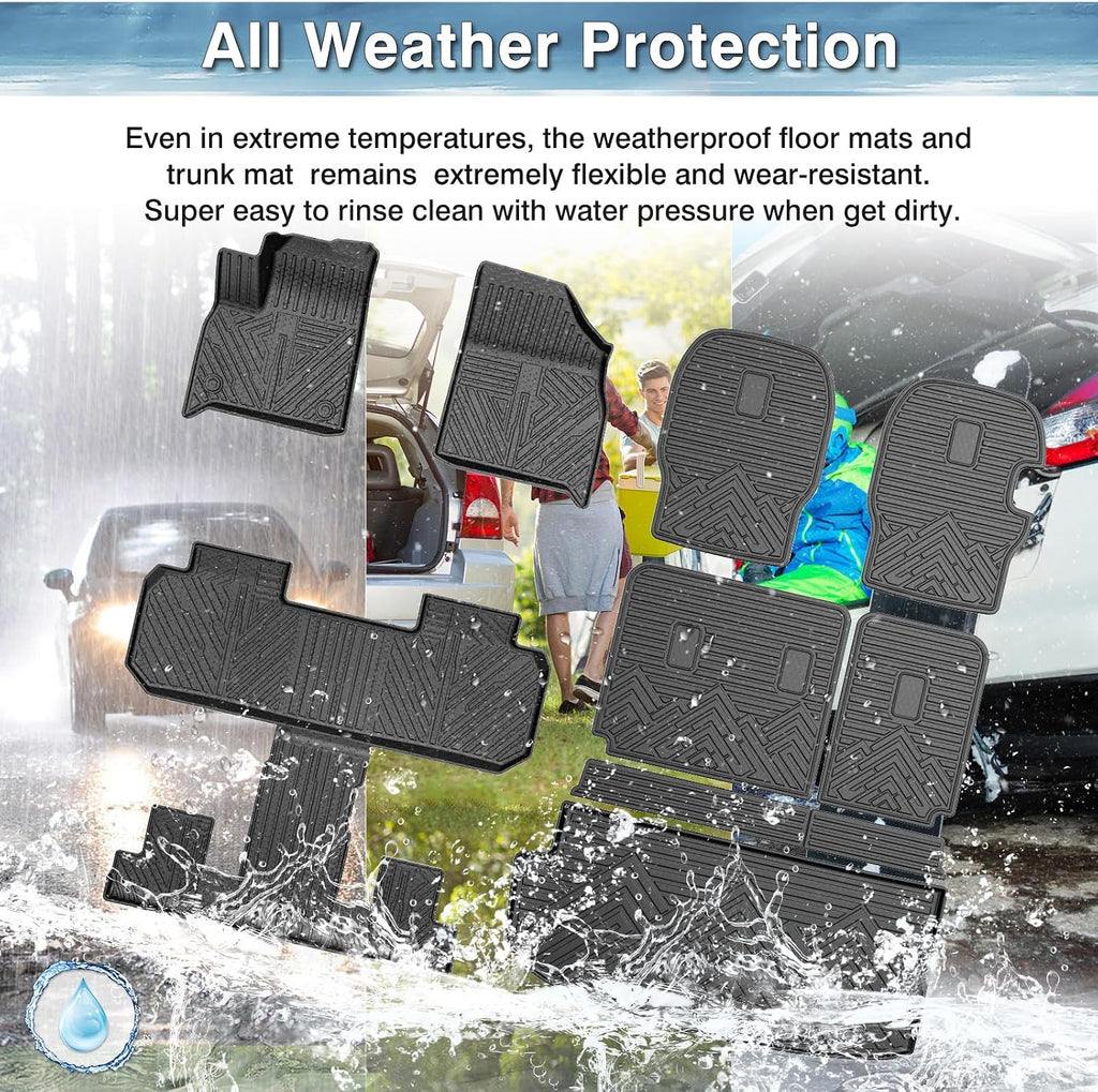 Mixsuper Floor Mats for Chevy Traverse 2018-2023/ Traverse Limited 2024, Cargo Mat Backrest Mats for Traverse (7 Seats), All Weather 2 Row Floor Liners and Trunk Mat Accessories Set Black