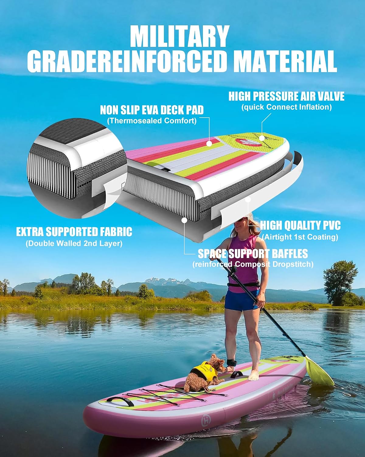 Inflatable Stand Up Paddle Board for Youth and Adults – Wide Sup with Premium Accessories, Blow Up Paddleboard for Surfing, Fishing, Yoga & More
