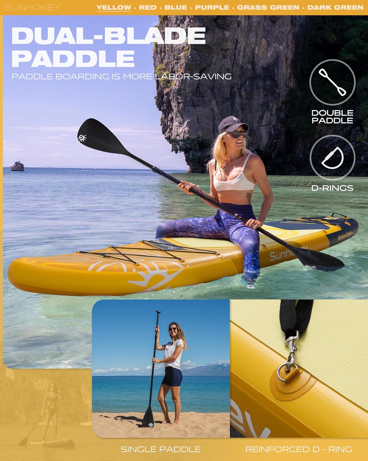 11'×34'' Extra Wide Inflatable Paddle Board with Seam Welded Technology, Stand Up Paddle Board, 420lb Capacity for Adults, Sup Board for All-Level with 2-Blade Paddle/Dual-Action Pump/Leash