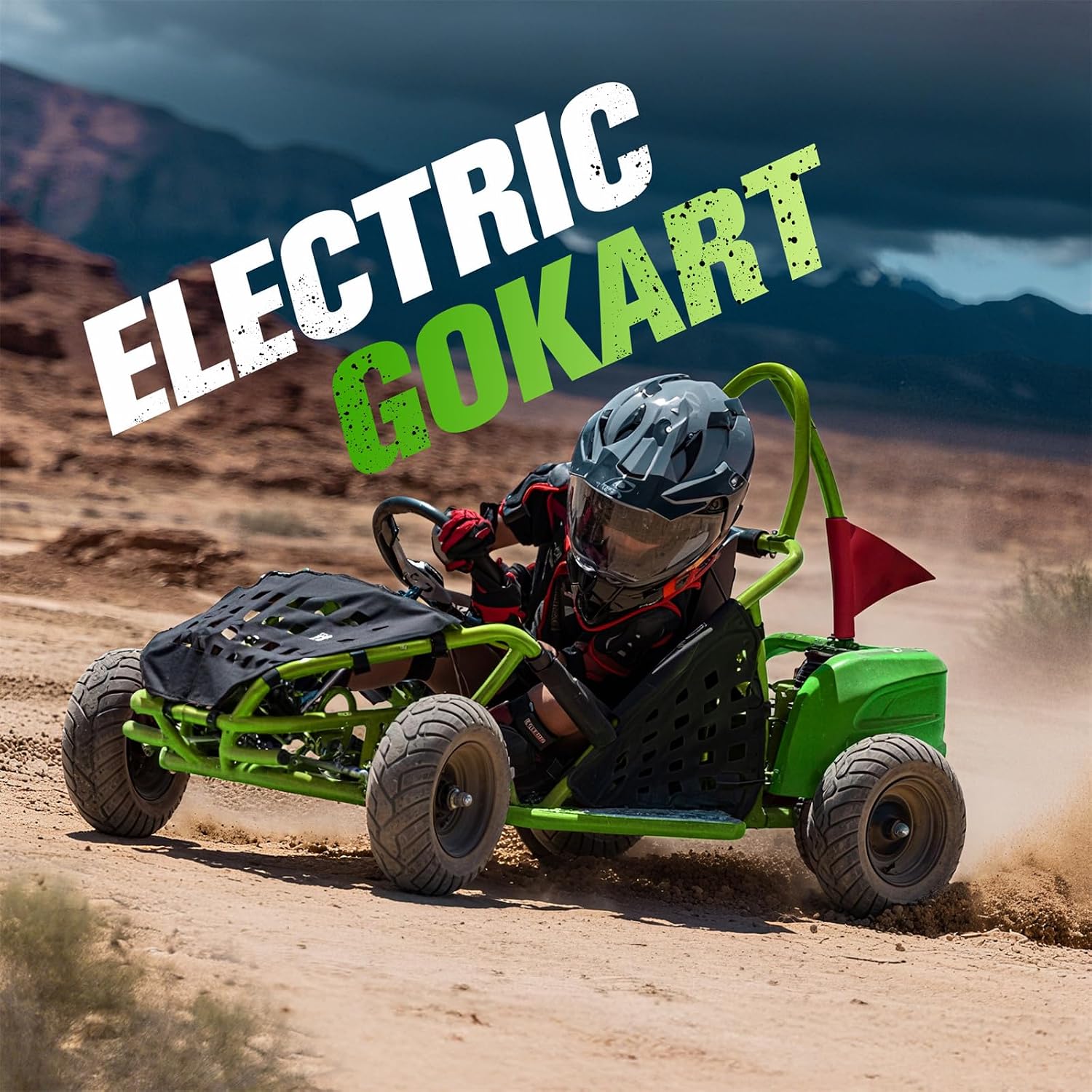 Electric Go Kart, 48V Powered Ride On Car, Steel Tubular Frame, Seat Belt, 13 inch All-Terrain Tires, Parental Speed Control, Max 20 Mph (Green)