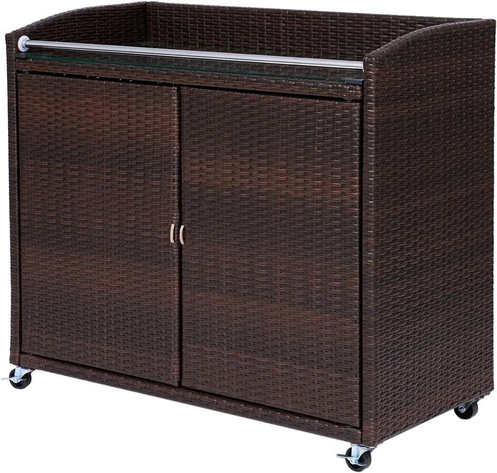 Teamson Home Veronica Outdoor Portable PE Rattan Serving Cart with Wheels, Brown