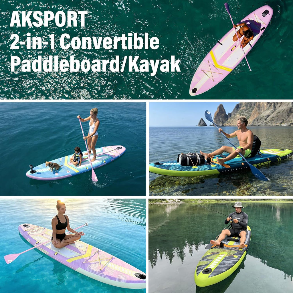AKSPORT 11' Inflatable Stand-Up Paddle Board with Upgraded SUP Accessories Kit | Extra Wide 34' Design | Non-Slip Deck | Premium SUP Board for Adults & Youth of All Levels