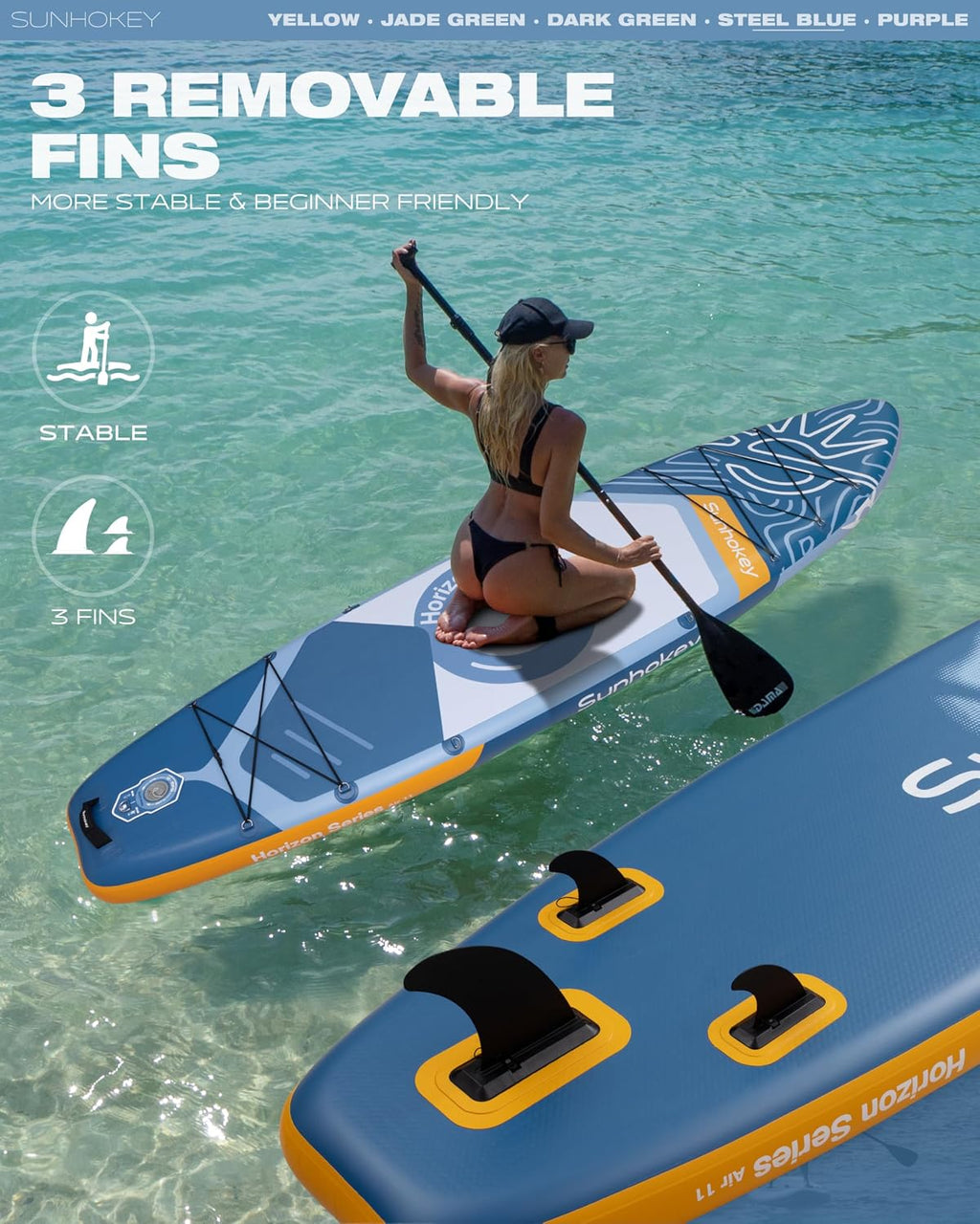 11'×34'' Extra Wide Inflatable Paddle Board with Seam Welded Technology, Stand Up Paddle Board, 420lb Capacity for Adults, Sup Board for All-Level with 2-Blade Paddle/Dual-Action Pump/Leash