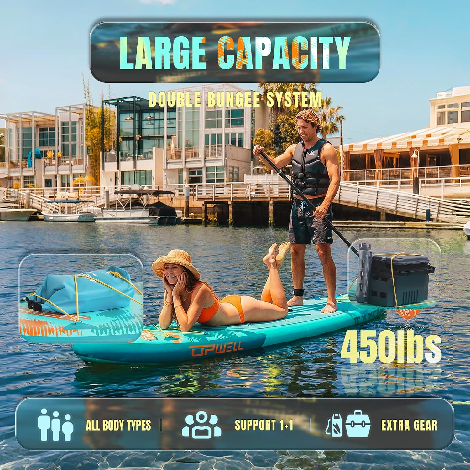 UPWELL 11'×34' Stand Up Paddle Board, SUP Board for Adults & Teens, Inflatable SUP Board with Premium Accessories, 120L Backpack, Paddle, Leash, Hand Pump, Fins