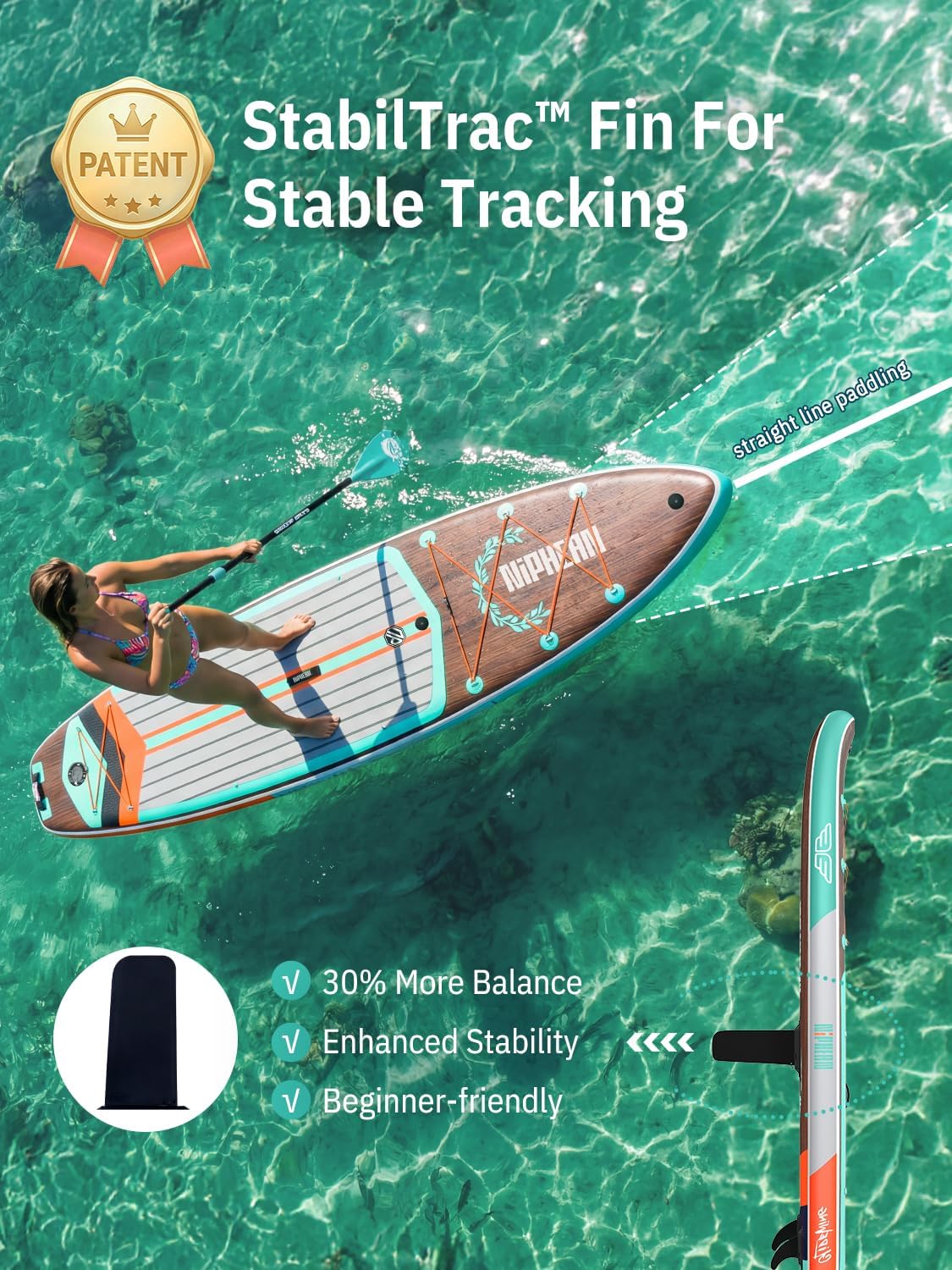 Niphean (Extra Large) Inflatable Paddle Board, SUP for 2+1 People/Family 500lbs Capacity Stand Up Paddle Board with SUP Accessories, StabilTrac Fin Non-Slip Paddleboard for Adults