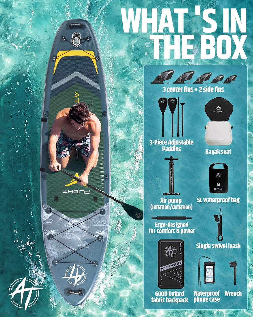 12'x36 Inflatable Paddle Board, 500lbs Extra Wide Stand Up Paddleboard for Adults with Premium SUP Accessories Kit & Backpack, Blow Up Kayak Non-Slip Stable Deck Boat for Yoga Fishing Surf