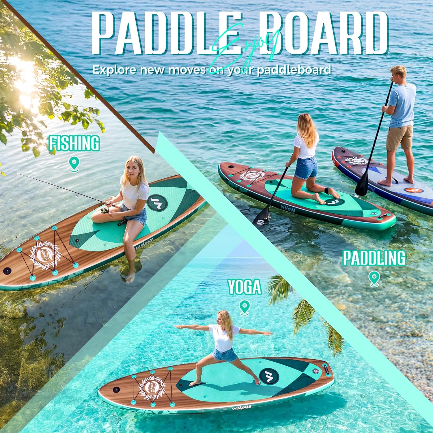 11'6' × 34' Extra Wide Inflatable Stand Up Paddle Board, Stable SUP with Premium SUP Accessories and Non-Slip Comfort Deck for Adults & Youth of All Skill Levels