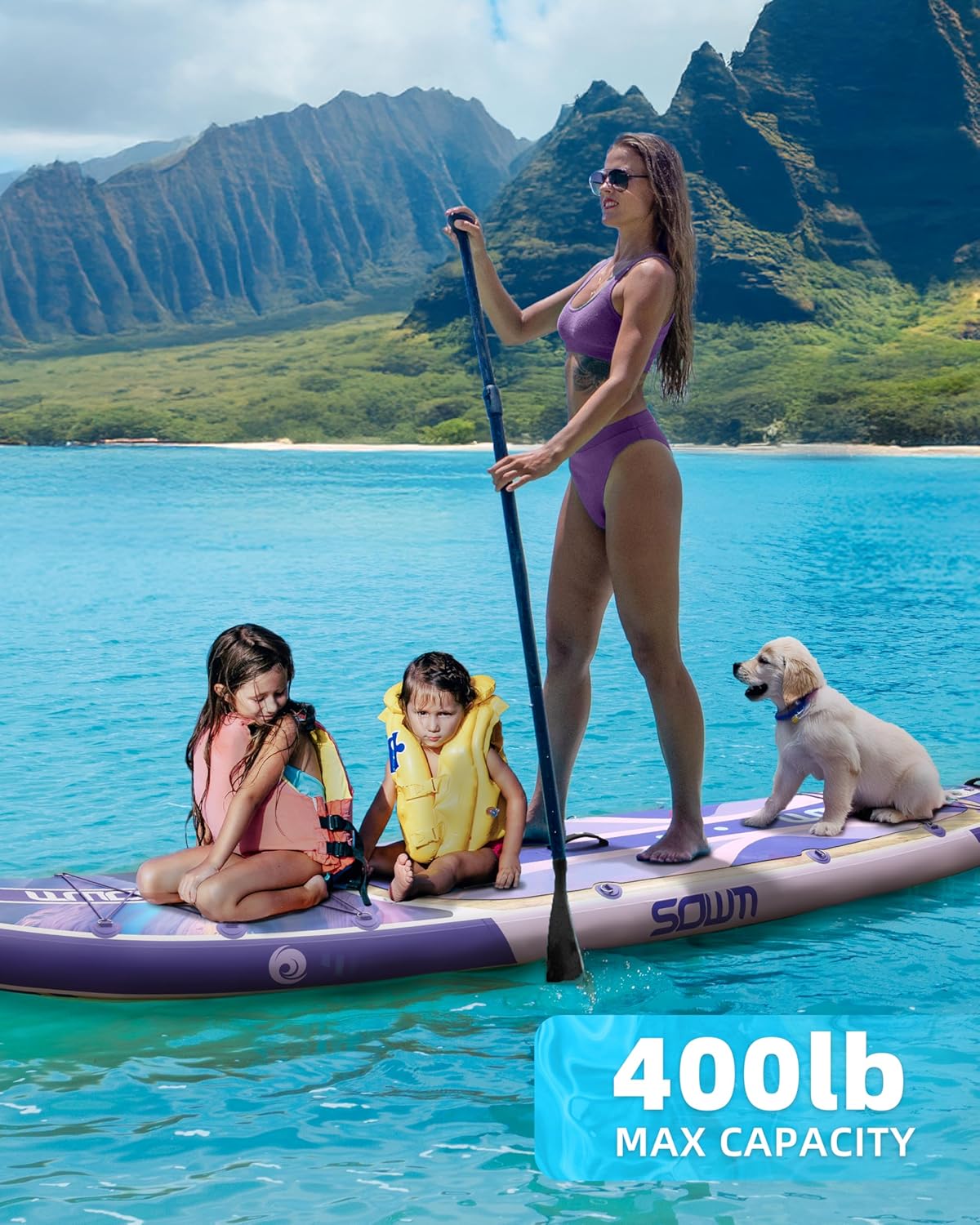 11'*33'/34' Inflatable Stand Up Paddle Board for Beginners,400/420lbs Capacity, Anti-Slip EVA Deck, Includes Adjustable Paddle, Pump, Backpack & SUP Accessories for Surfing, Fishing, Yoga & More