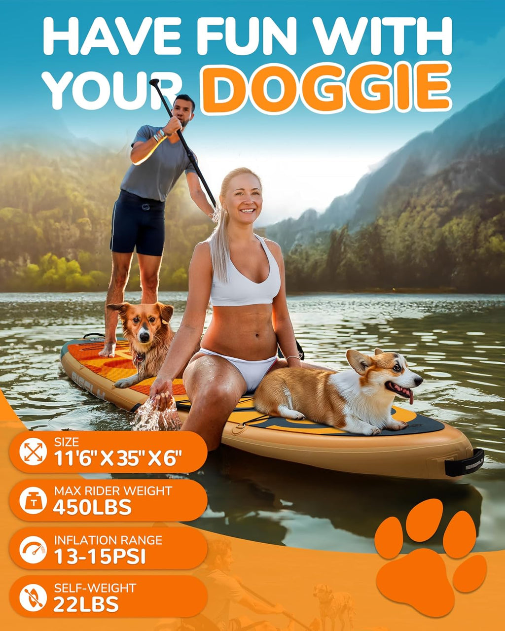 Bigfly 11'6×35' Super Wide Inflatable Stand Up Paddle Board, Ultra Stable Wide SUP for 2+1 People/Family/Big Size, 100L Backpack, All-Round Sup Board, US Big Fin