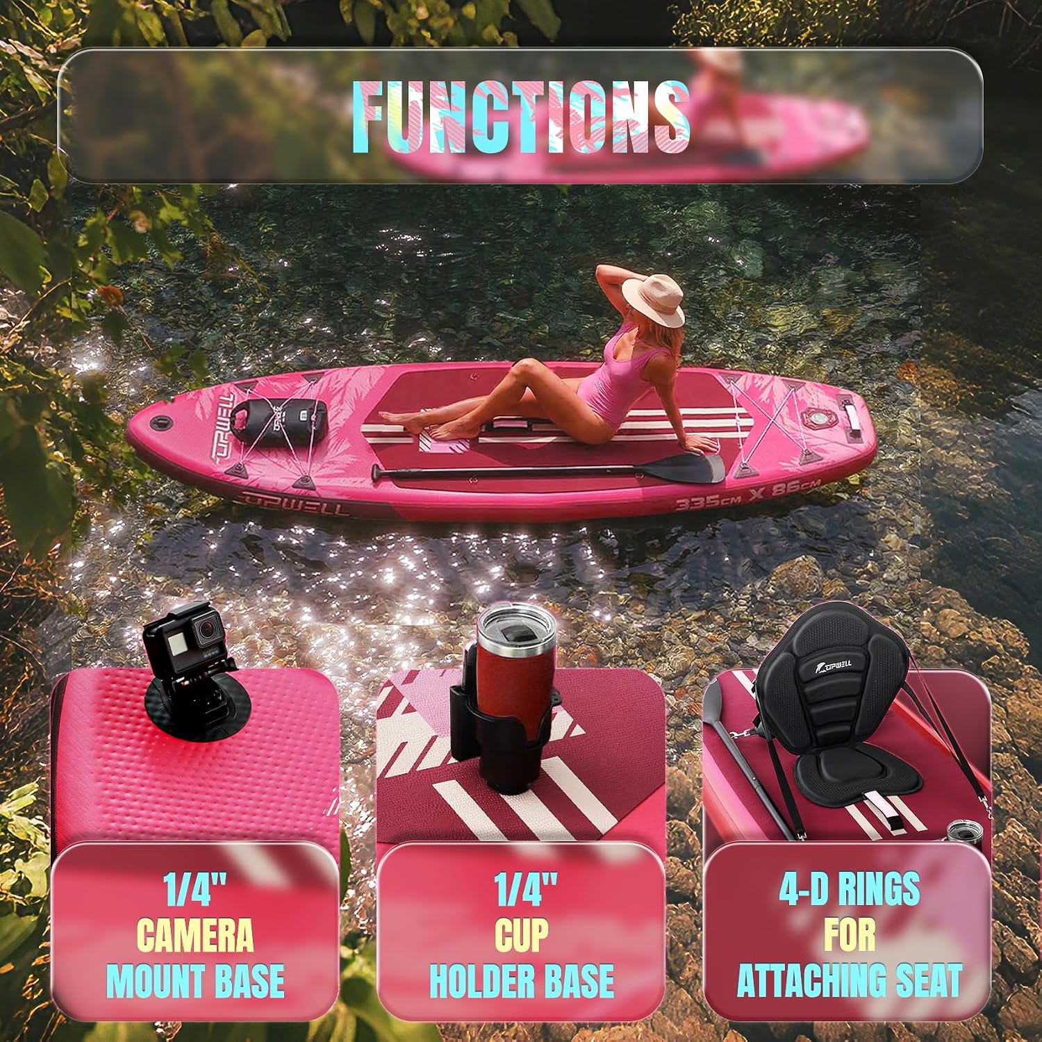UPWELL 11'×34' Stand Up Paddle Board, SUP Board for Adults & Teens, Inflatable SUP Board with Premium Accessories, 120L Backpack, Paddle, Leash, Hand Pump, Fins