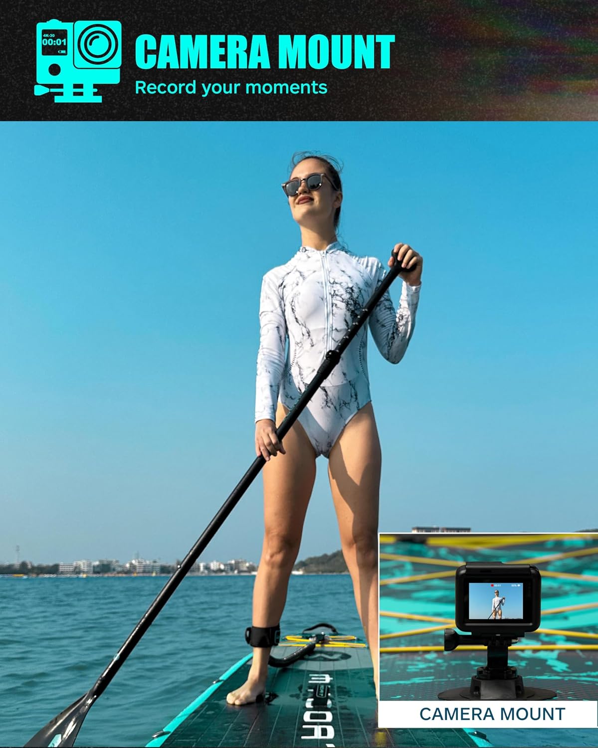 MYBOAT 11'6'×34'×6' Extra Wide Inflatable Paddle Board, Stand Up Paddle Board for Fishing, Sup Board with 3 Removable Fins, Dual Bungees, Camera Mount, Hand Pump, Strong Paddle,Leash