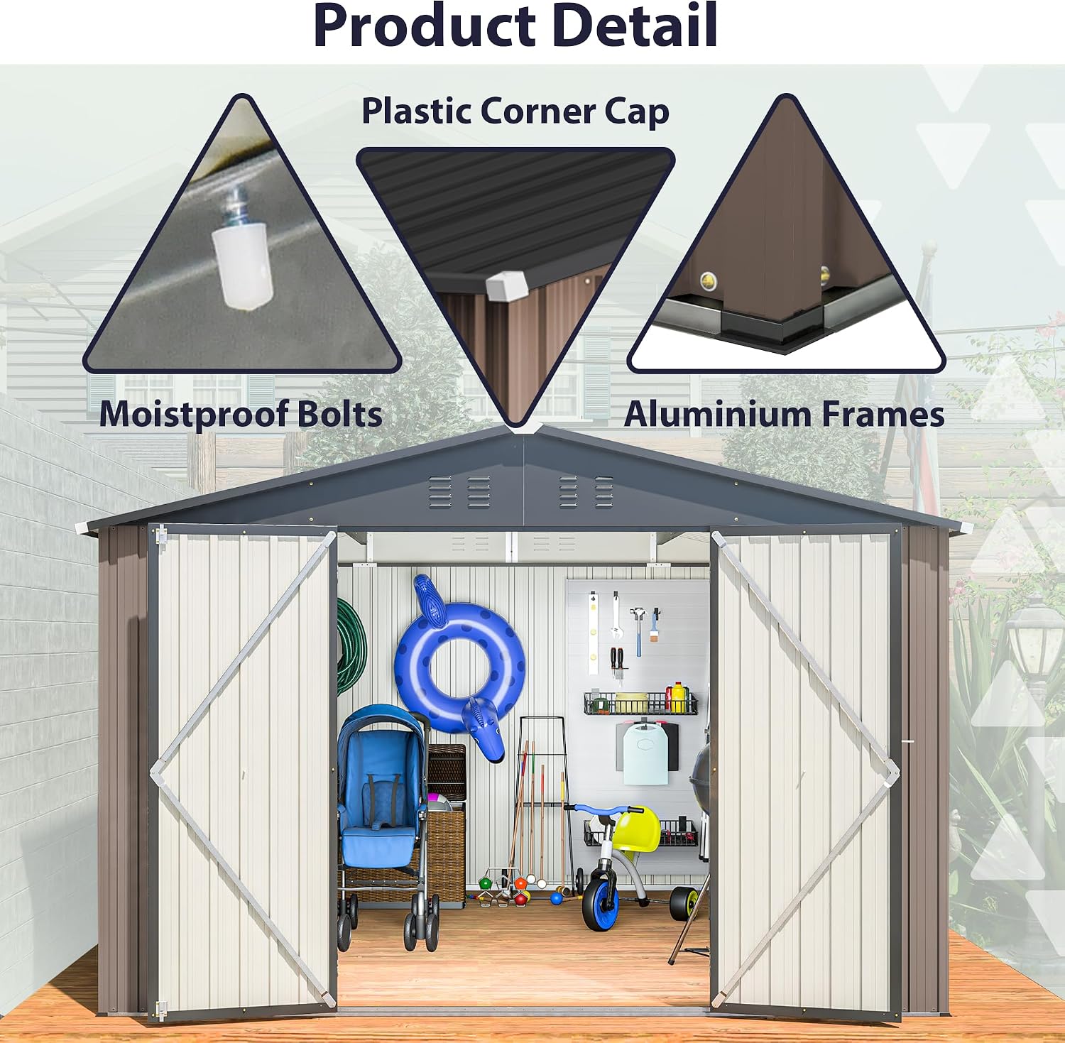 10 x 10 FT Outdoor Storage Shed, Large Metal Tool Sheds with Updated Frame Structure and Lockable Doors, Garden Shed for Backyard Garden Patio Lawn