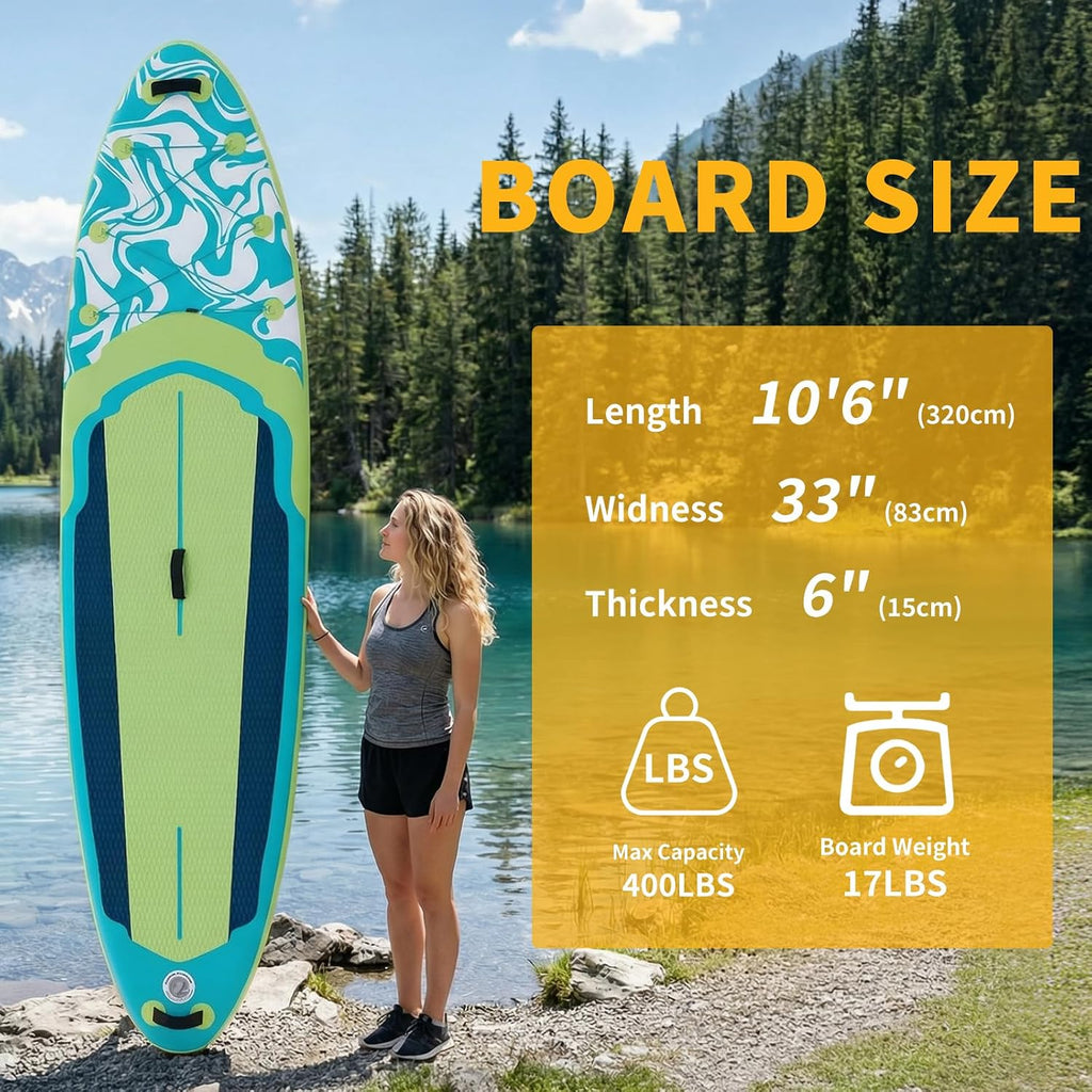NEWBULIG 33' Inflatable Paddle Board SUP, Stand Up Paddle Board Blow Up with 3 Carry Handles, Non-Slip Deck Pad, Complete Kit with Pump, Leash & Backpack for Beginners/Adults