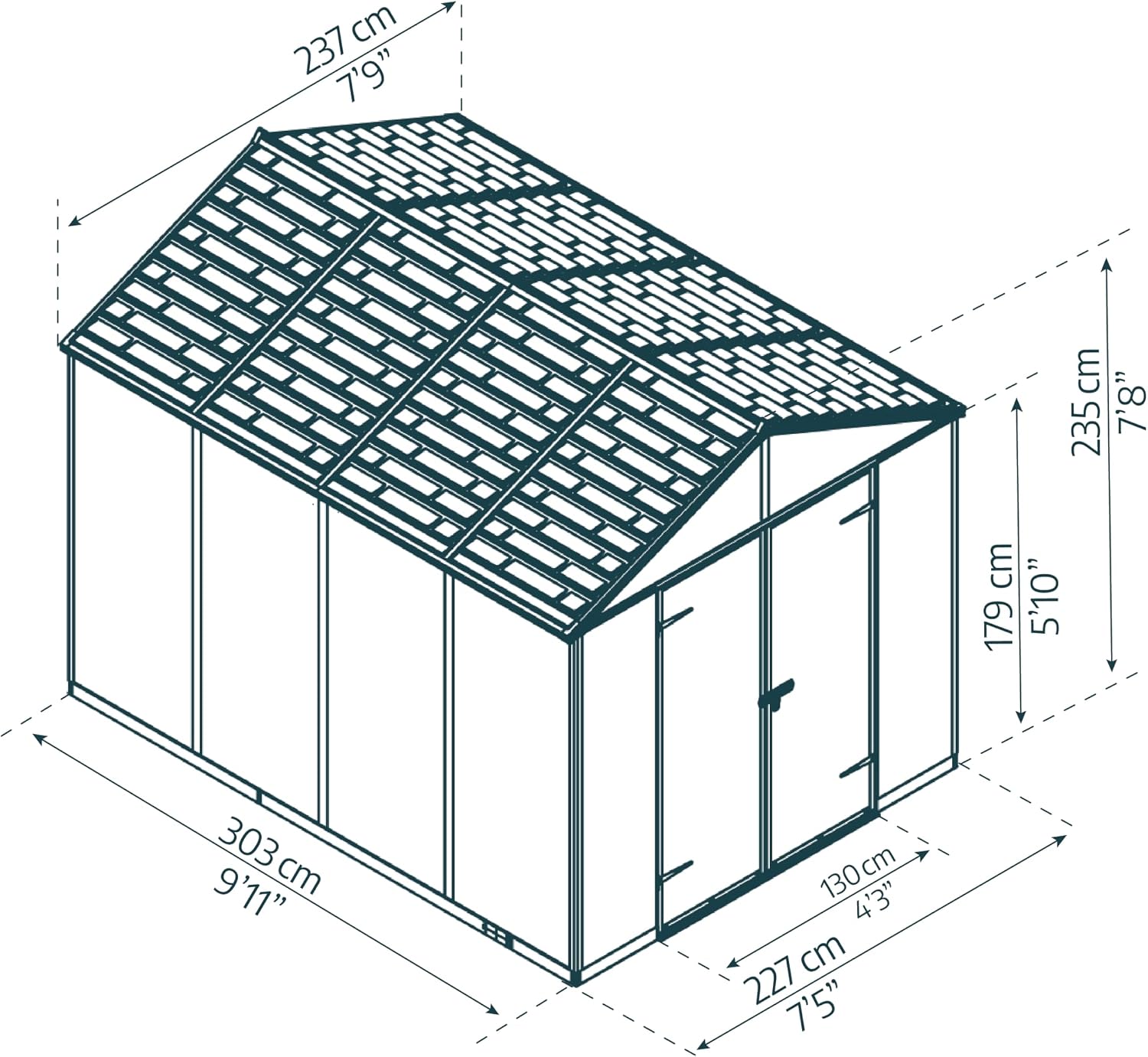 Palram Canopia Rubicon Storage Shed, 8' x 10' DIY Backyard Shed, Gray Polycarbonate Panels and Aluminum Frame, Sheds & Outdoor Storage for Lawn Mower, Bike, Garden Tools, Outdoor Storage Box Shed