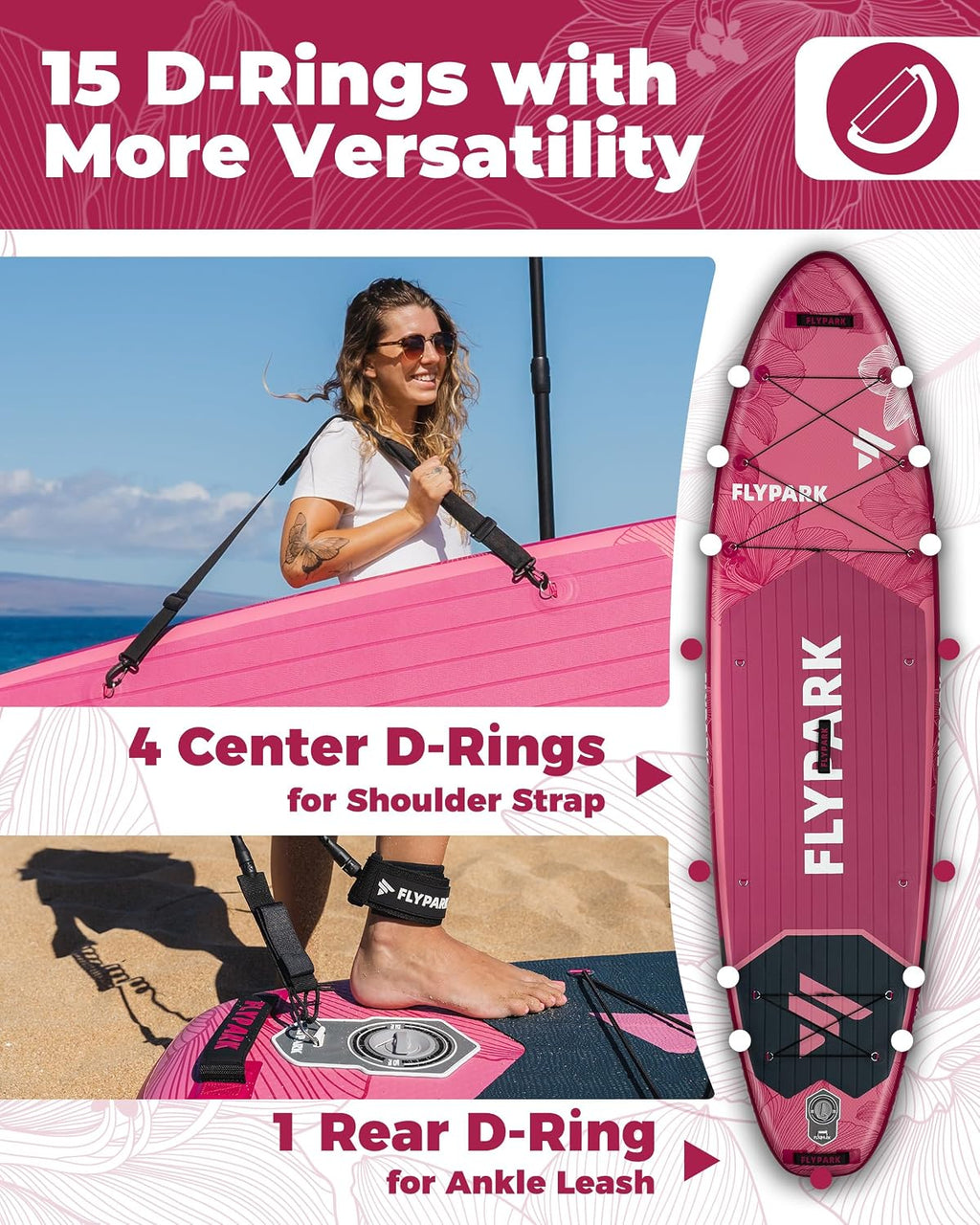 Flypark 11'x34 Inflatable Paddle Boards, Extra Wide SUP for 420lbs/3Adults, Yoga Stand Up Paddle Board, 110L Backpack, 15 D-Rings, Shoulder Strap, US-Fin, 2-Action Pump