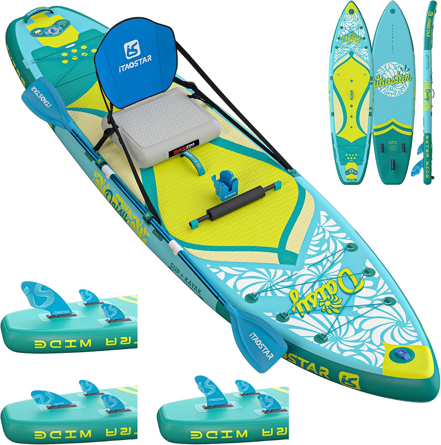 iTAOSTAR Daisy 11'6' × 35' Extra Wide Paddle Board with Seat, One-Stop Premium SUP Board Accessories, Tailored 5 Fins, Stable Stand Up Paddle Boards for Youth of All Skill Levels