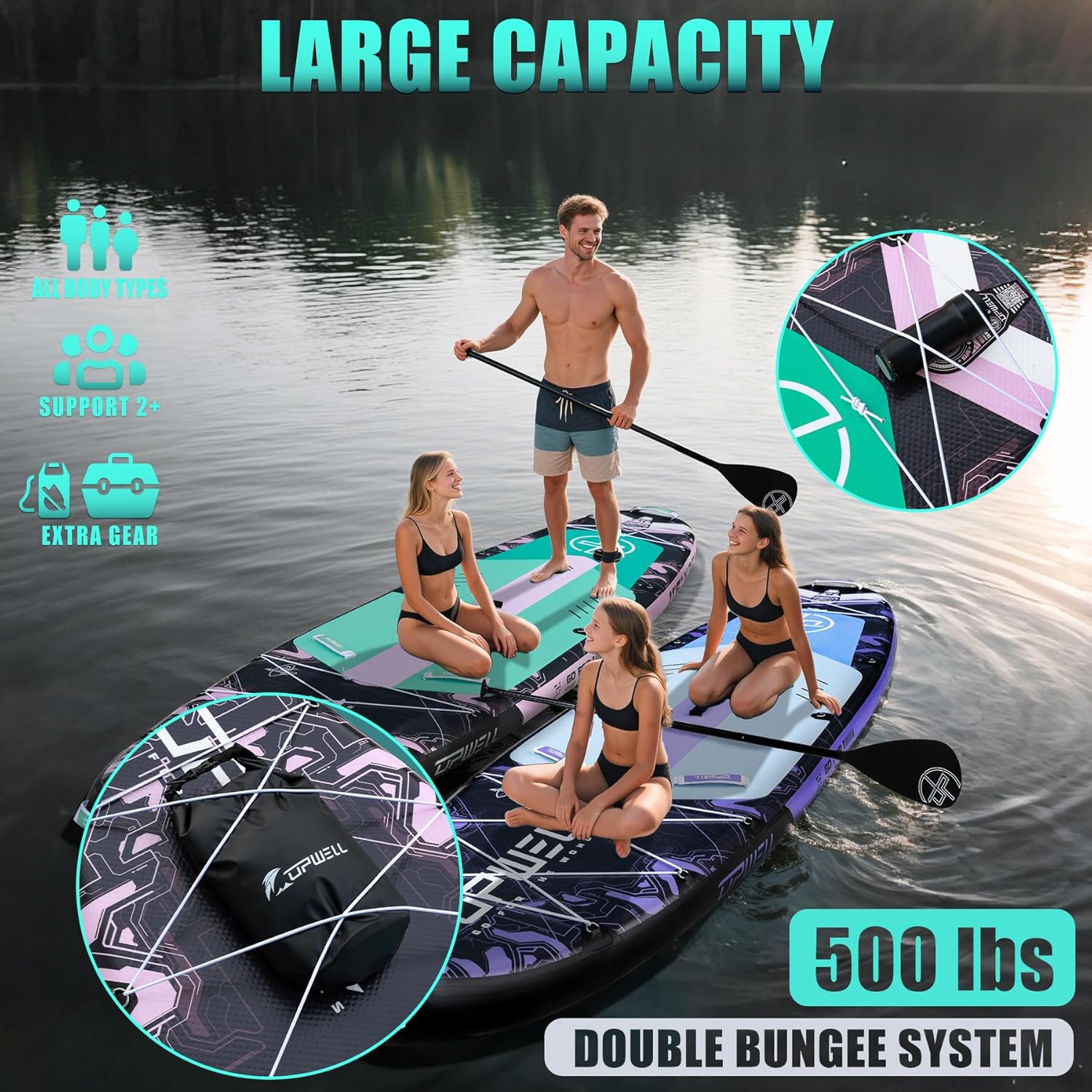 UPWELL 11'6'×35' Extra Wide Inflatable Paddle Board, Stand Up Paddle Board for Youth & Adults, Stable Design, Premium SUP Accessories, 120L Backpack, 10L Dry Bag, Paddle, Leash, Hand Pump, US Fins
