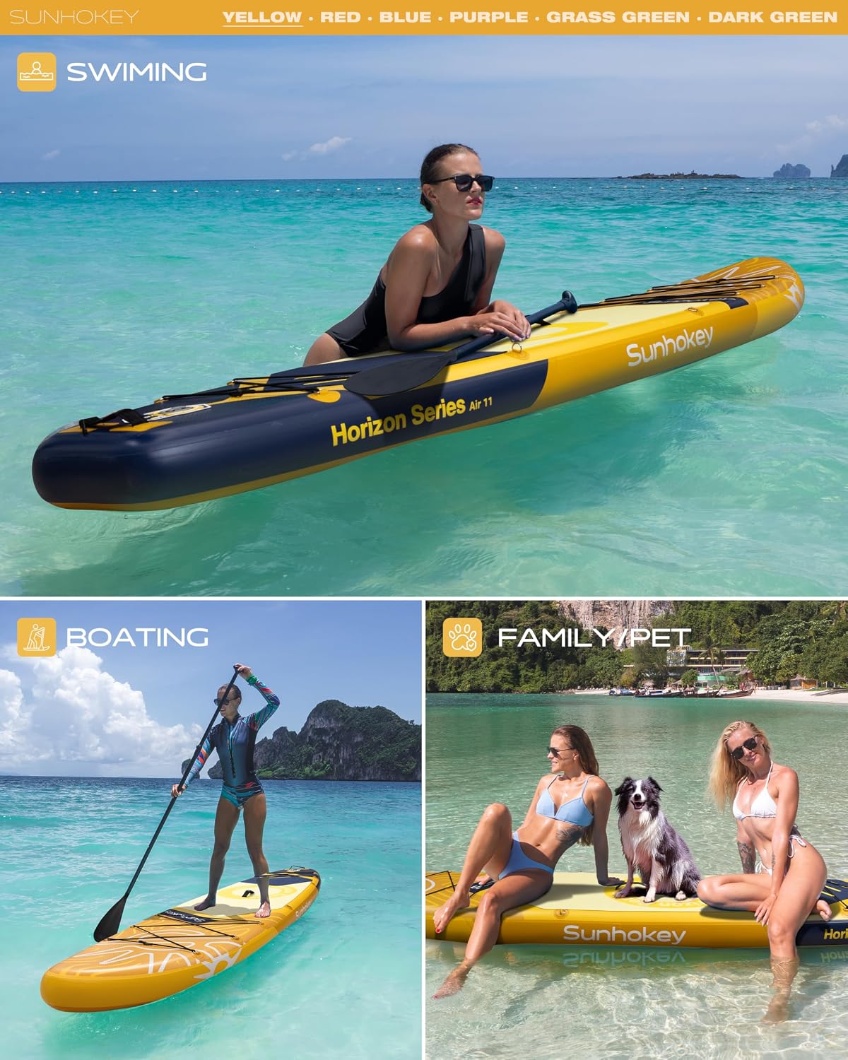 11'×34'' Extra Wide Inflatable Paddle Board with Seam Welded Technology, Stand Up Paddle Board, 420lb Capacity for Adults, Sup Board for All-Level with 2-Blade Paddle/Dual-Action Pump/Leash