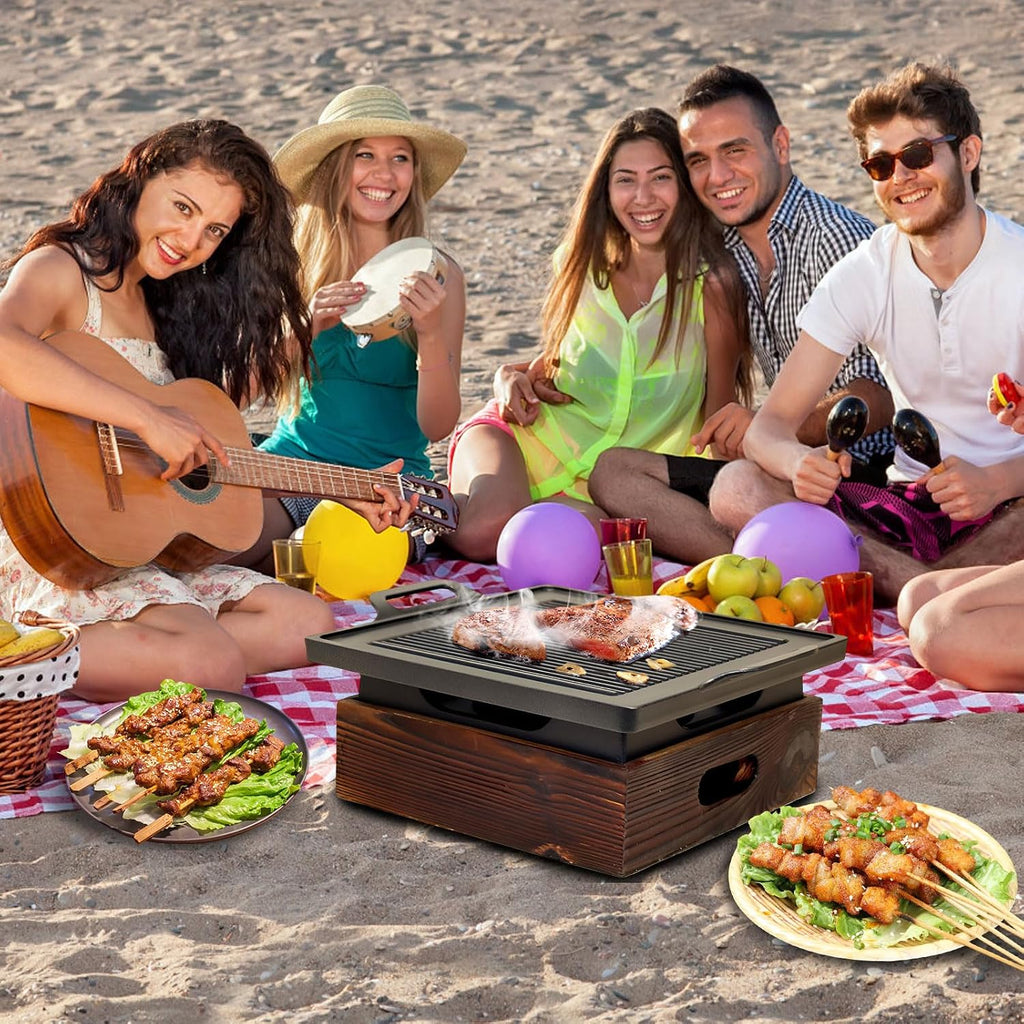 BBQ Grill, 9-Inch Non-Stick Tabletop Portable Camping Grill, Multifunctional Barbecue Grill Stove for Backyard Picnic and Travel