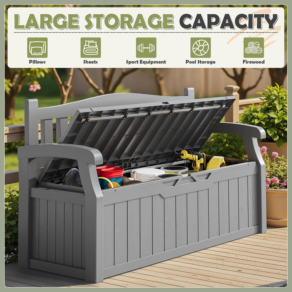 Homall 75 Gallon Outdoor Storage Benches Lockable Deck Box with Waterproof and UV Resistant, Waterproof Storage Box for Patio Furniture, Tools, Cushions (Grey)