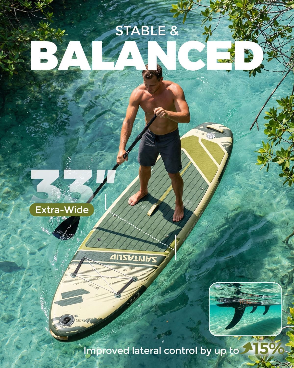 Inflatable Stand Up Paddle Board with SUP Accessories, Anti-Slip EVA Deck, 10'6'/11' Wide Stance Board, Sup Board for Adults & Youth of All Skill Levels Backpack