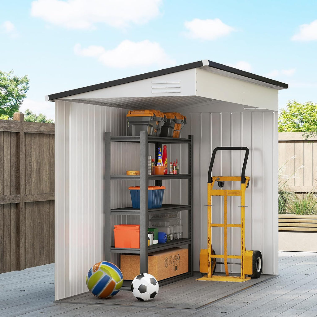 Outsunny 4' x 7.7' Metal Outdoor Storage Shed, Lean to Storage Shed, Garden Tool Storage House with Lockable Door and 2 Air Vents for Backyard, Patio, Lawn, White