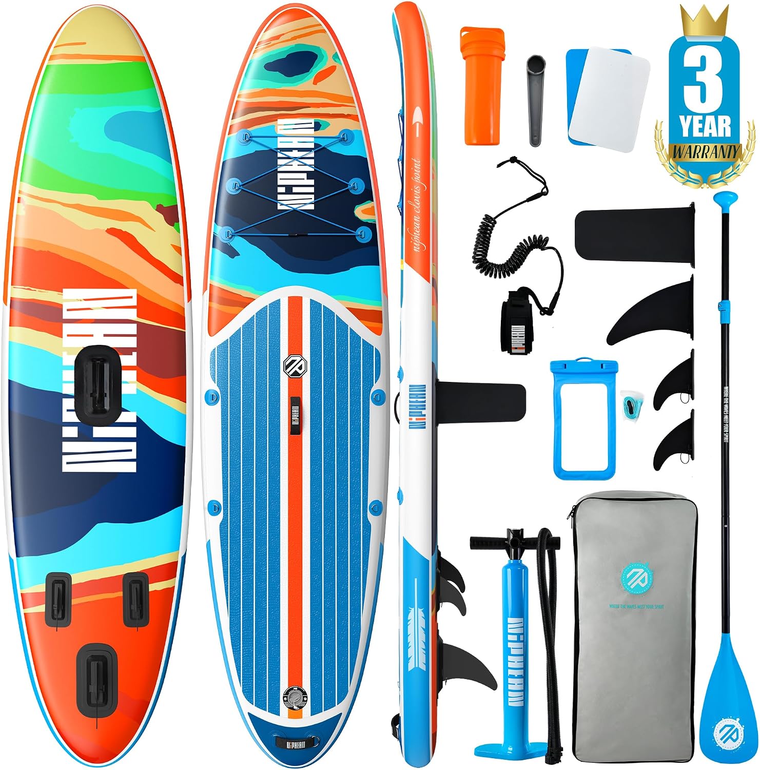 Niphean Inflatable Stand Up Paddle Board with SUP Accessories, Anti-Slip EVA Deck, 10'6'' Inflatable Paddle Boards for Adults & Youth of All Skill Levels