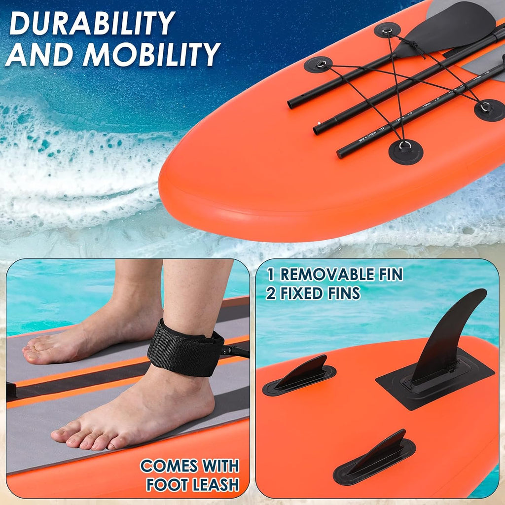 TLSUNNY 12FT Inflatable Stand Up Paddle Board, 3 Fins Paddleboard with Full SUP Accessories for All Skill Levels, Portable Two-Way Hand Pump and Carry Bag, 400LBS