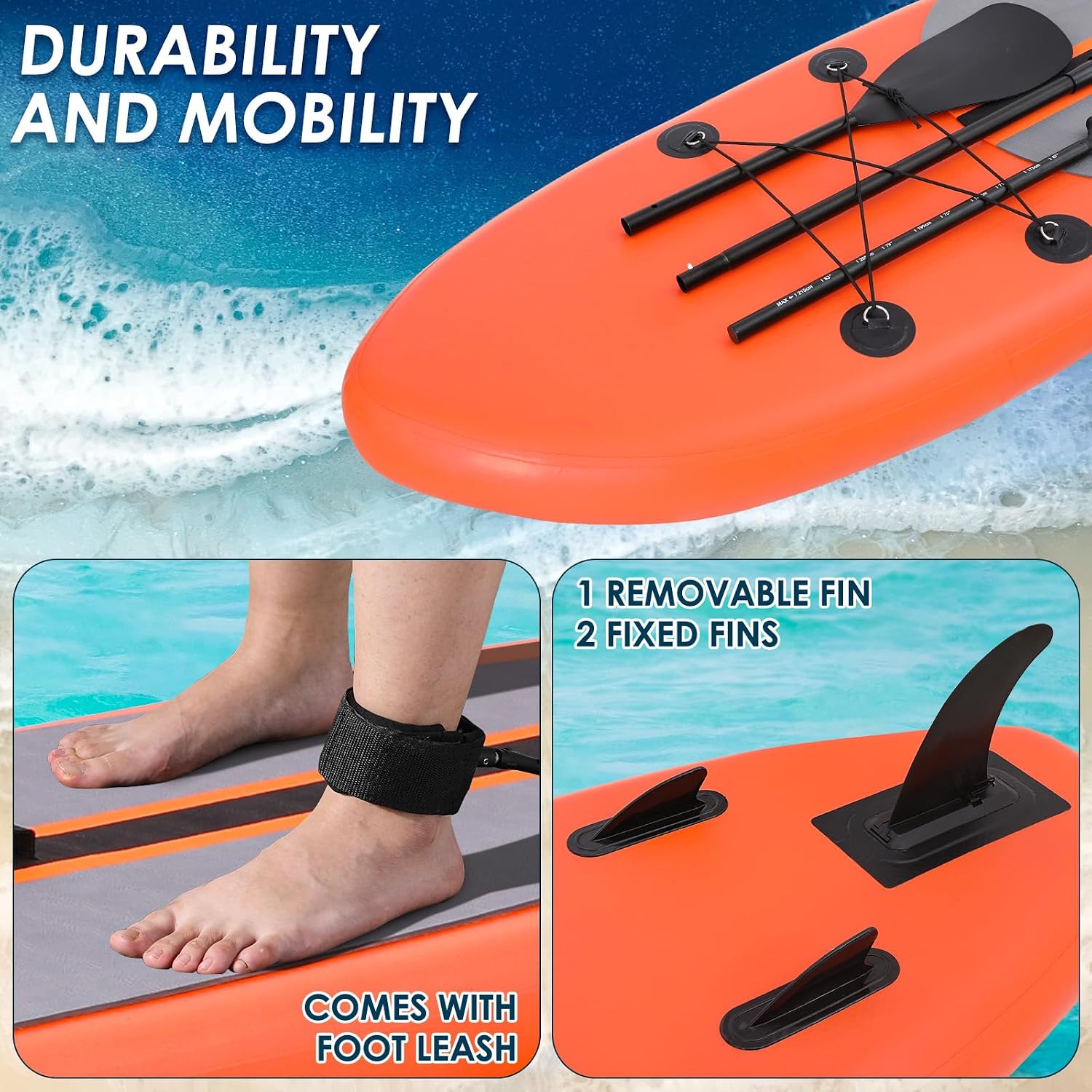 TLSUNNY 12FT Inflatable Stand Up Paddle Board, 3 Fins Paddleboard with Full SUP Accessories for All Skill Levels, Portable Two-Way Hand Pump and Carry Bag, 400LBS