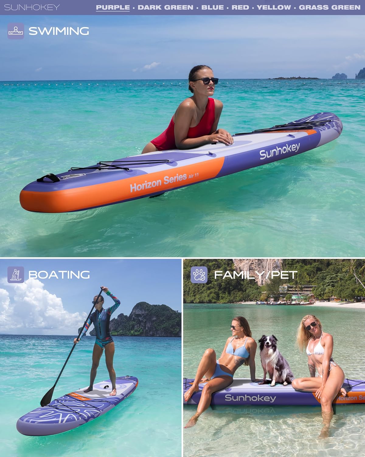 11'×34'' Extra Wide Inflatable Paddle Board with Seam Welded Technology, Stand Up Paddle Board, 420lb Capacity for Adults, Sup Board for All-Level with 2-Blade Paddle/Dual-Action Pump/Leash