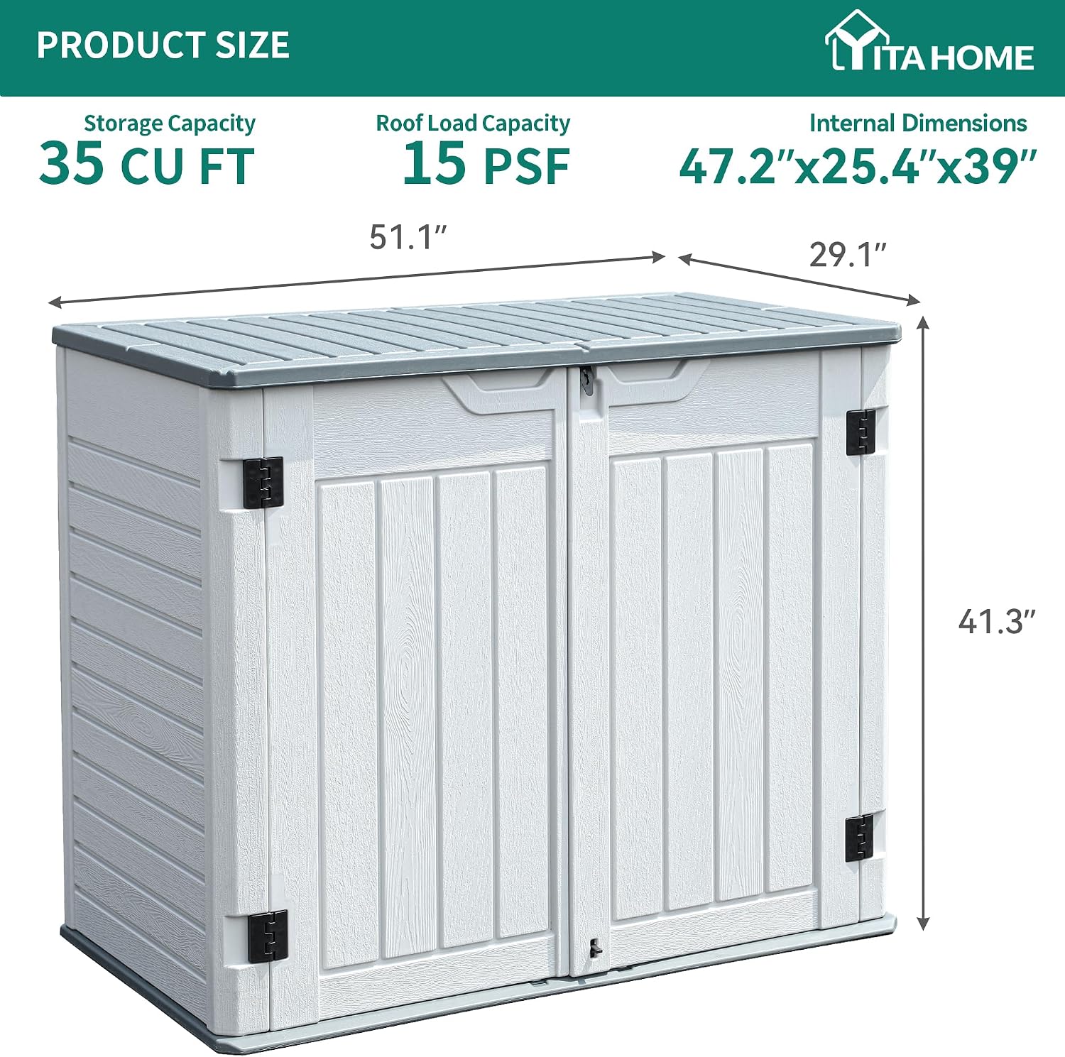 YITAHOME Outdoor Resin Storage Sheds, 39 in Height Lockable Waterproof Horizontal Shed w/o Shelf, Easy to Assemble Shed Storage for Garden Tools, Light Gray