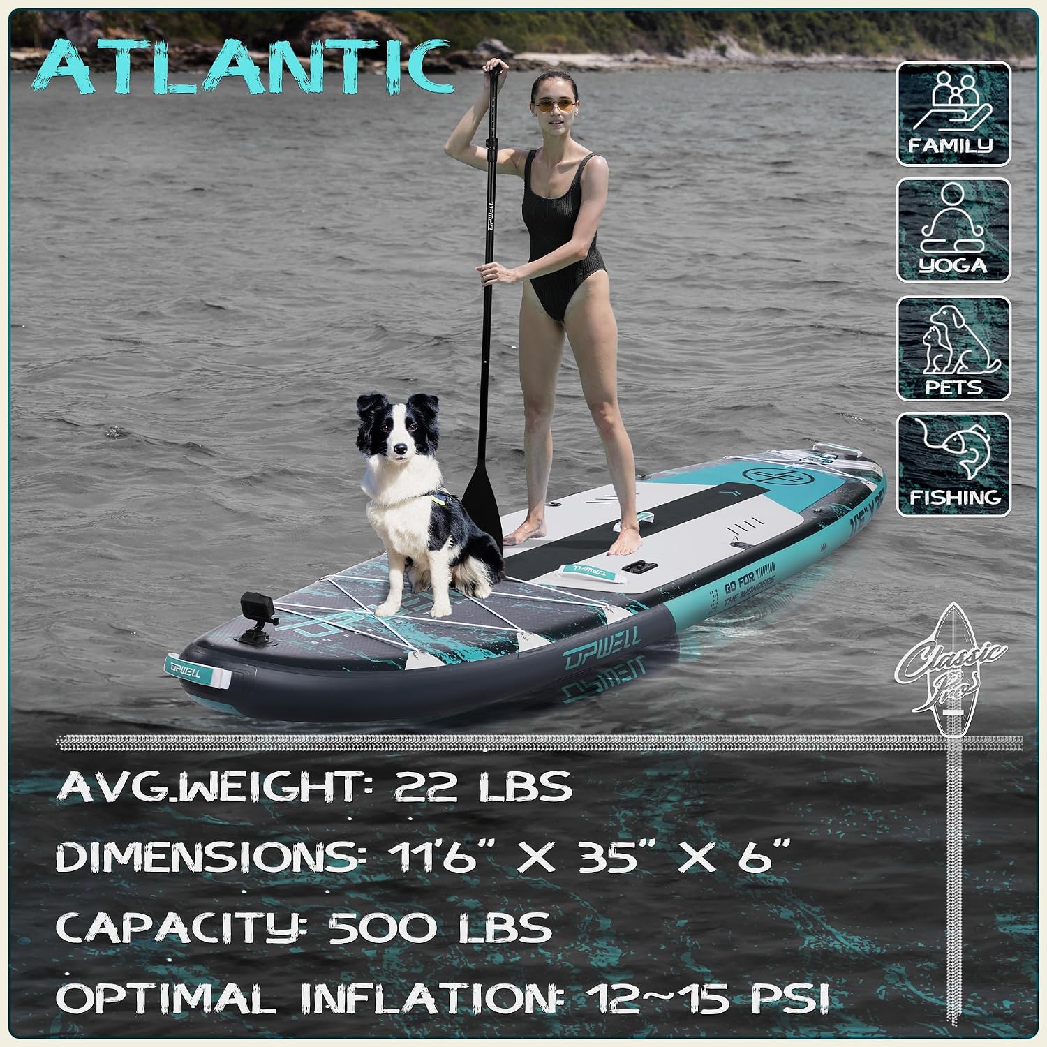 UPWELL 10'6'/11'/11'6' Inflatable Paddle Board, Stand Up Paddlboard for Youth & Adults, Stable Design, Premium SUP Accessories, Backpack, Leash, Hand Pump, Fins