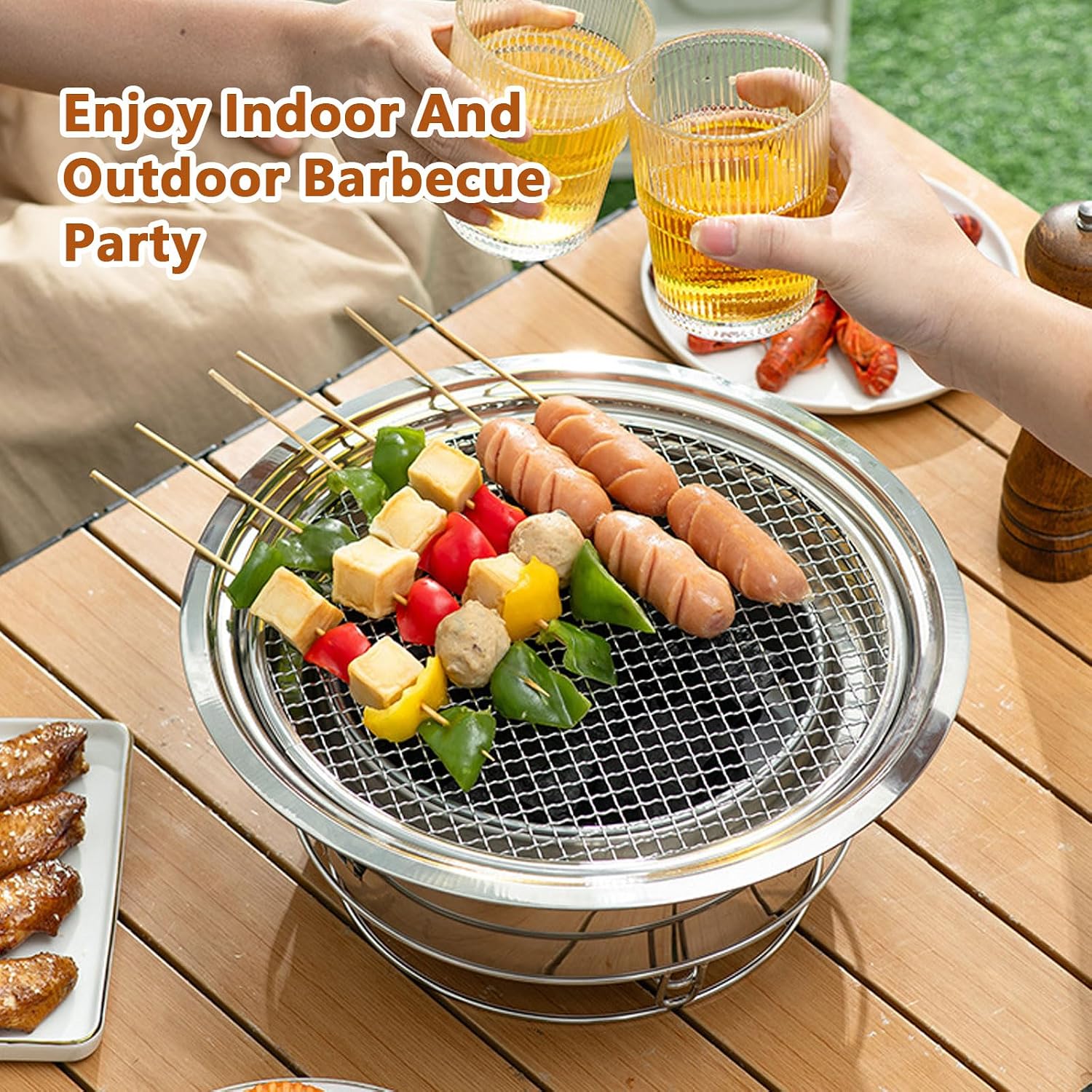 AIZYR Portable Charcoal BBQ Grill, Stainless-Steel Barbecue Grill Household Korean Grill, Charcoal Stove for Camping Picnic Outdoor Parties,L