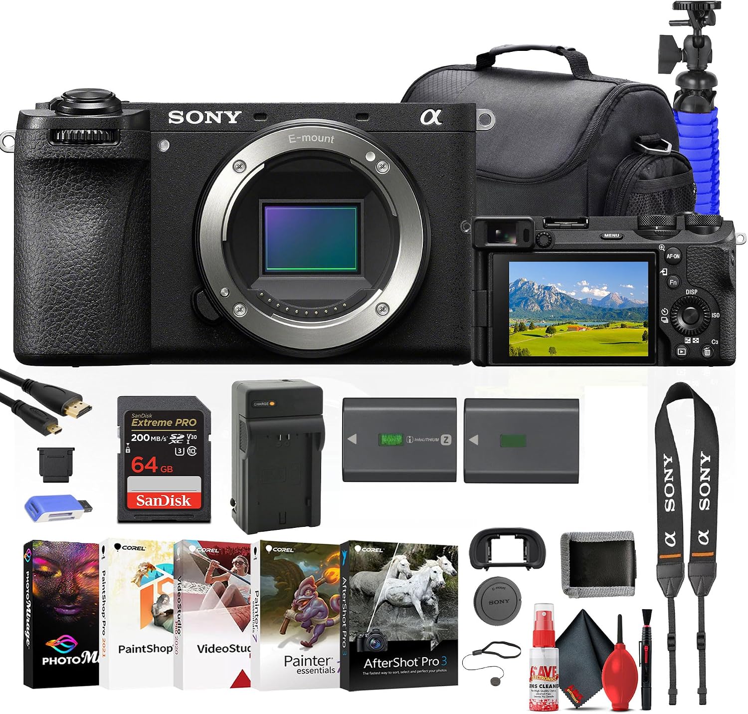Sony a6700 Mirrorless Digital Camera Body Only (ILCE-6700), 64GB Card, NP-FZ100, Card Reader, Photo Software, HDMI Cable, Case, Tripod, Hand Strap, Card Wallet, Cap Keeper and More (Renewed)