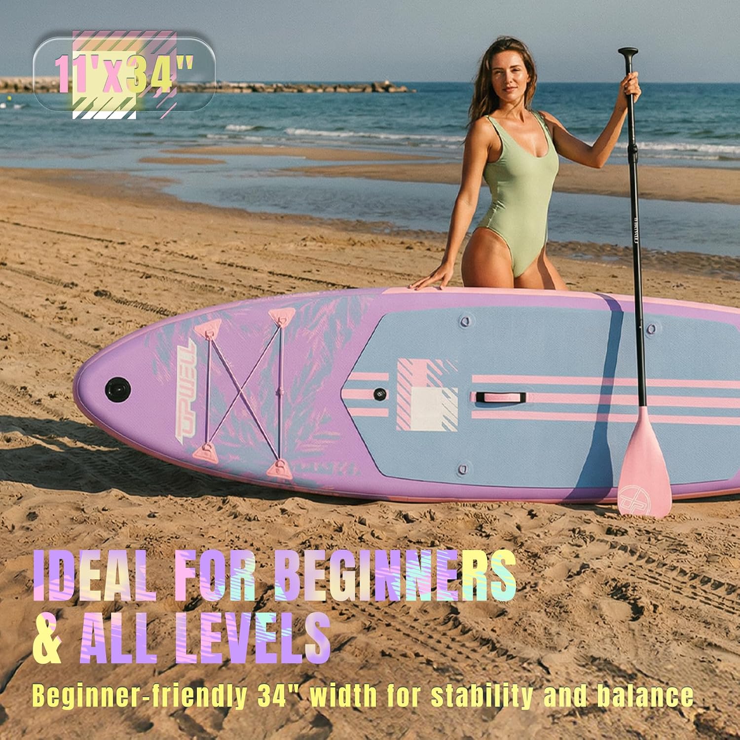UPWELL 11'×34' Stand Up Paddle Board, SUP Board for Adults & Teens, Inflatable SUP Board with Premium Accessories, 120L Backpack, Paddle, Leash, Hand Pump, Fins