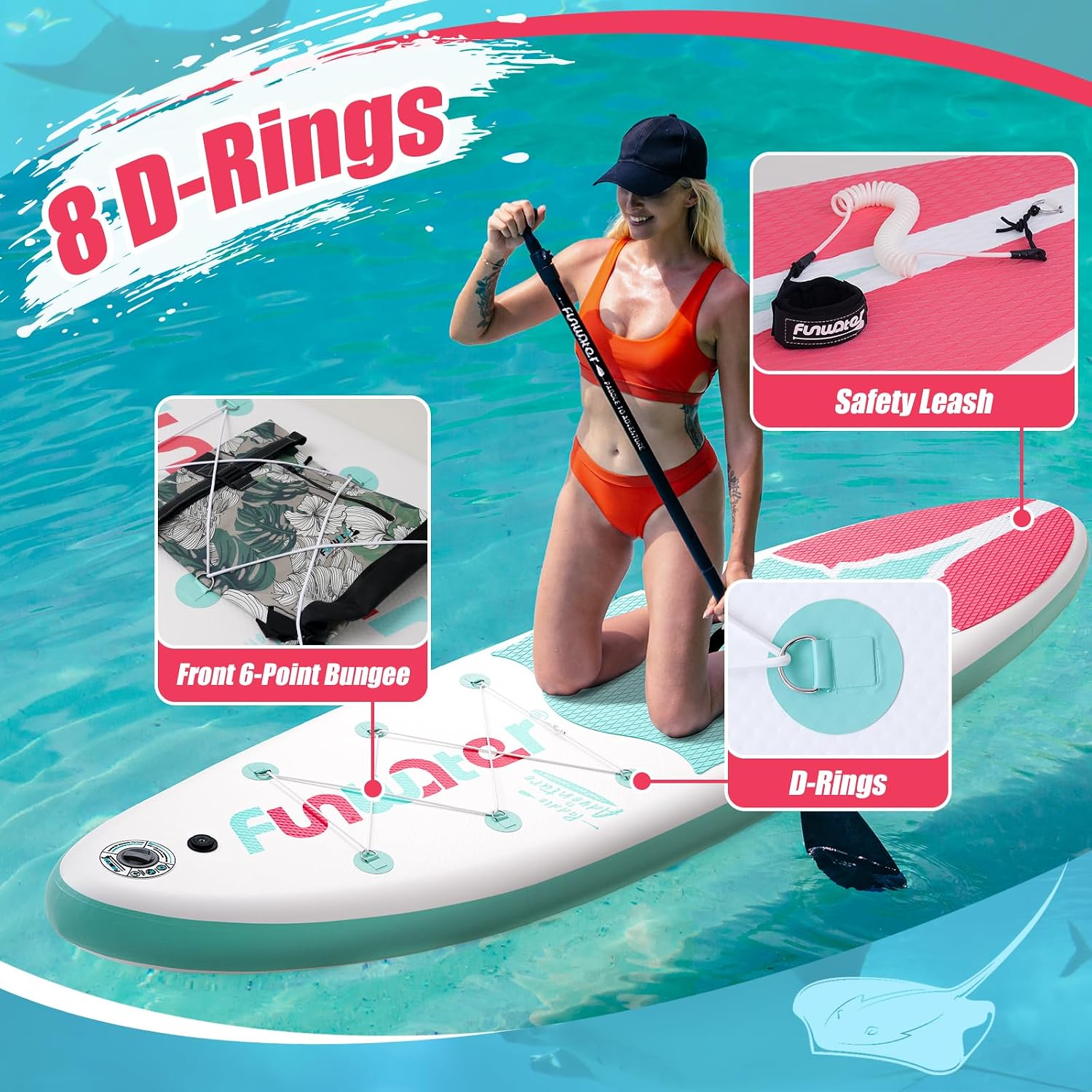 FunWater Inflatable Stand Up Paddle Board 10'6'/11'/11'6' Paddle Board for Adults & Youth, Paddleboards Inflatable with Premium SUP Accessories, Wide Stable, Non-Slip Comfort Deck