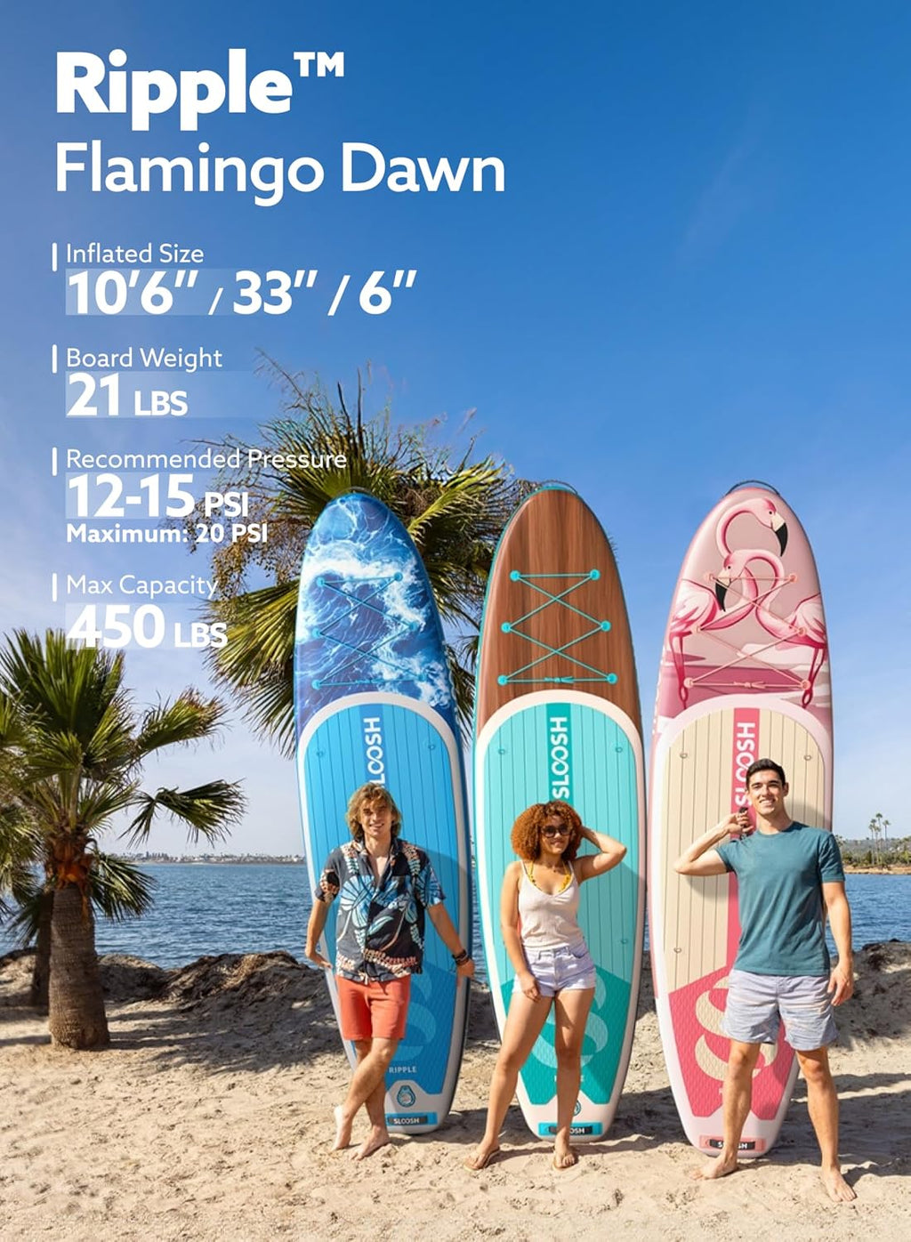 SLOOSH Inflatable Stand Up Paddle Board, 10'6' Paddle Boards with Premium Accessories, Non-Slip EVA Deck, Ultra-Light Carry Bag Pump, Ripple SUP for Youth & Adults of All Skill Levels
