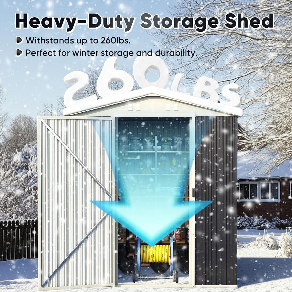 Quictent Large 5X3 FT Metal Storage Shed, Easy Assemble, Lockable Outdoor Garden Shed Waterproof Shed for Bike Storage, Tool Storage, Temporary Storage with Combination lock(5.1X3.8 FT Base, No Floor)