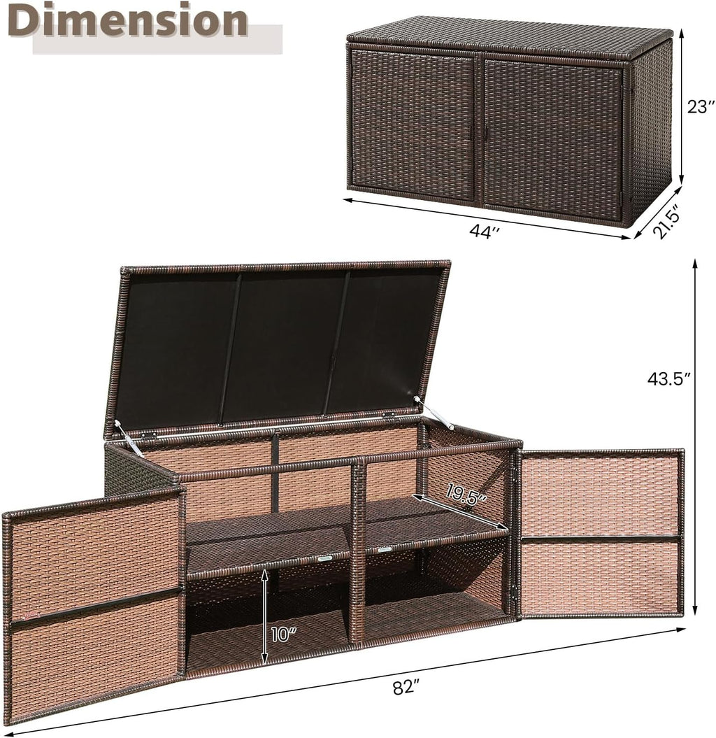 Giantex Rattan Deck Box 73 Gallon Wicker Storage Box W/Separate Storage Shelf, Openable Door, Steel Frame, Toys and Tools Organize for Yard, Garden, Balcony, Porch, Patio Rattan Storage Box (Brown)