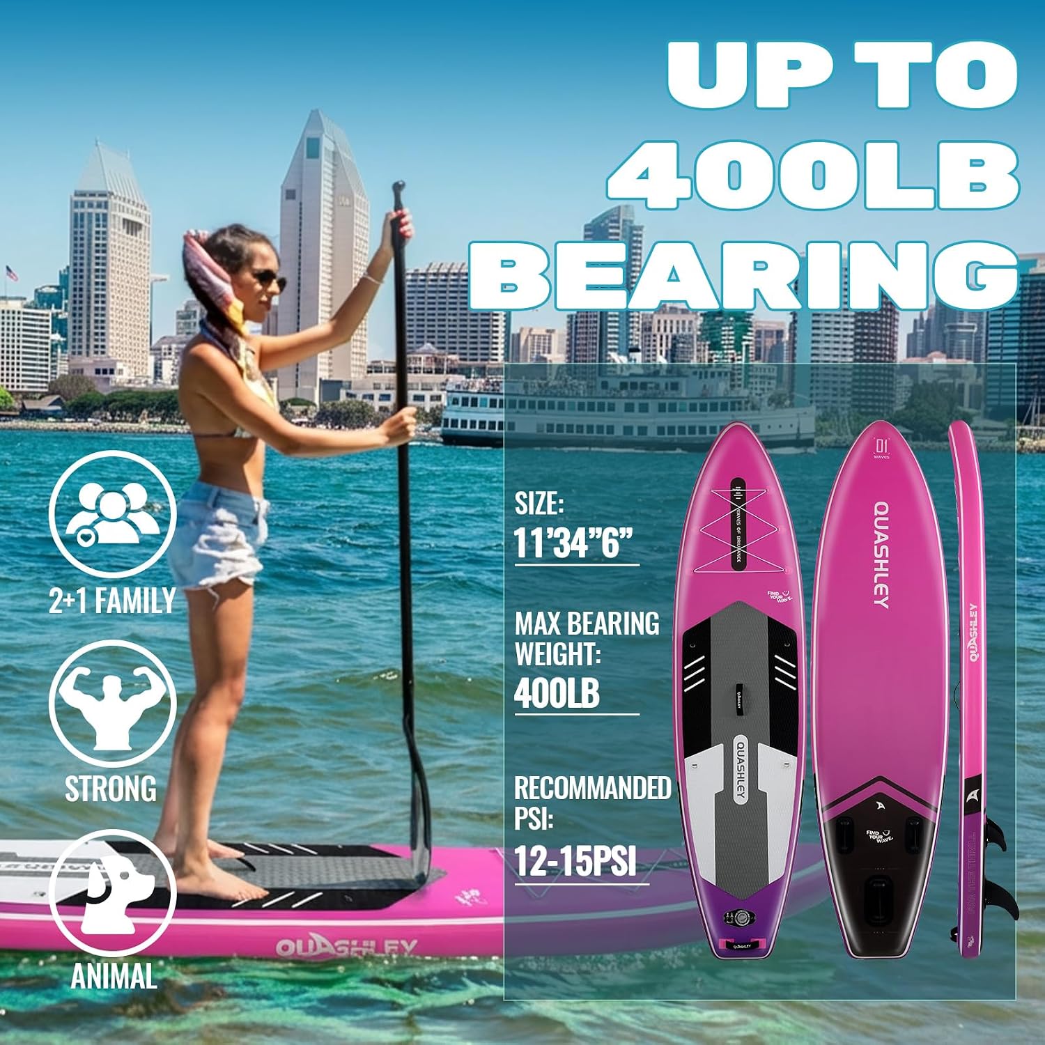 Quashley Inflatable Stand Up Paddle Board,Inflatable Paddleboards 32/34 Inch Wide,All Around SUP for Beginners with Lightweight Paddle,Hand Pump,Backpack,Leash,Durable & Portable iSUP Board