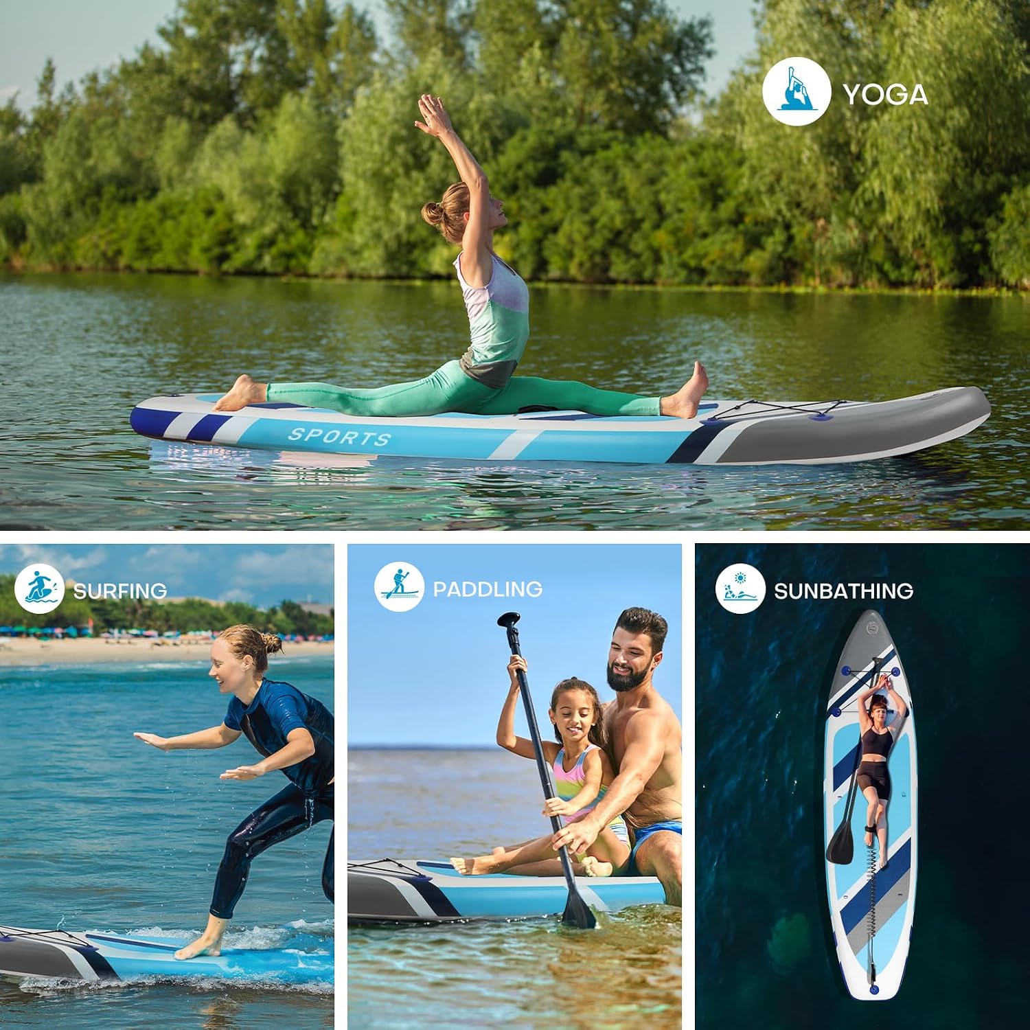 Panana Inflatable Stand Up Paddle Board 10'/10'8''x30''/32''x6'' iSUP Non-Slip Deck Paddleboard for Adults Beginners Youth, with Paddle Pump Fins Leash Backpack