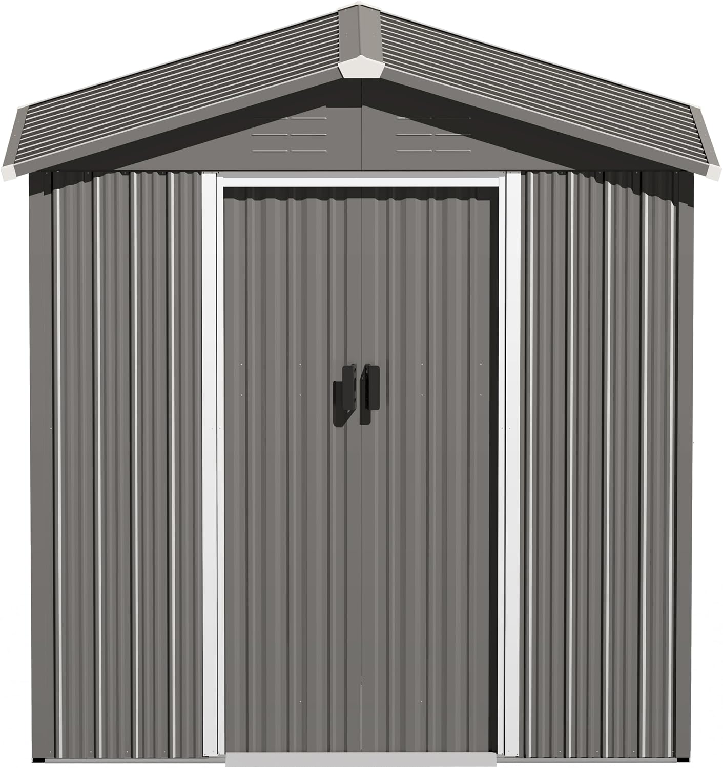 Nuu Garden 6 x 4 FT Outdoor Storage Shed with Sliding Doors, Galvanized Metal Garden Storage Shed with Sloping Roof, Rust-Resistant Backyard Tool Shed with Air Vents for Patio, Lawn, Gray