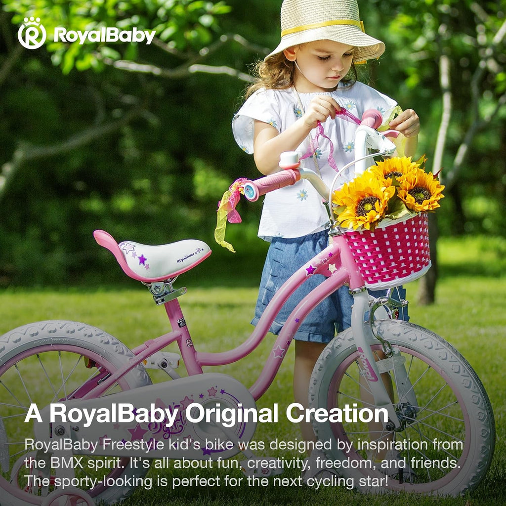 RoyalBaby Girls Bike with Training Wheels and Kickstand, Stargirl Kids Bicycle 16 Inch Toddlers to Big Kids 4-7 Years, Star Pink
