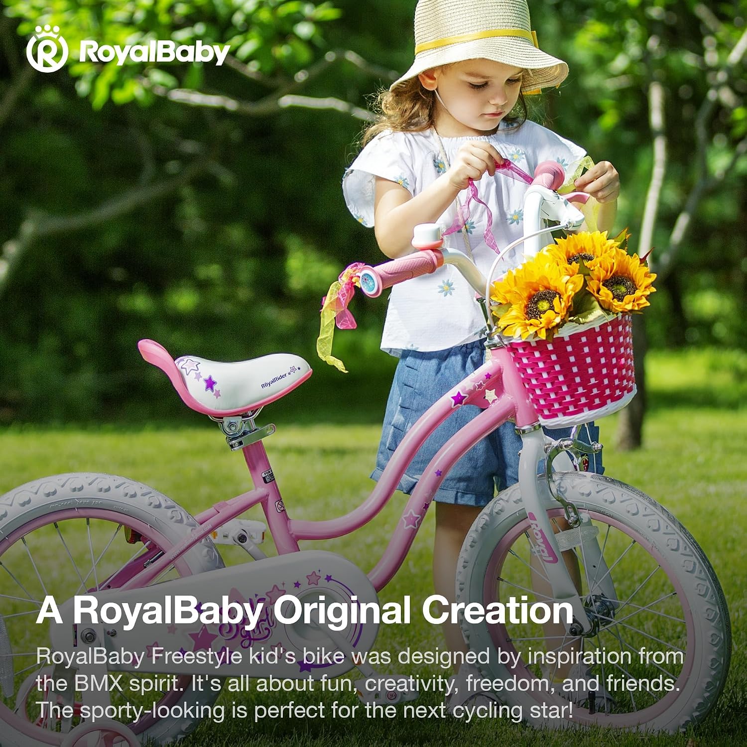 RoyalBaby Girls Bike with Training Wheels and Kickstand, Stargirl Kids Bicycle 16 Inch Toddlers to Big Kids 4-7 Years, Star Pink