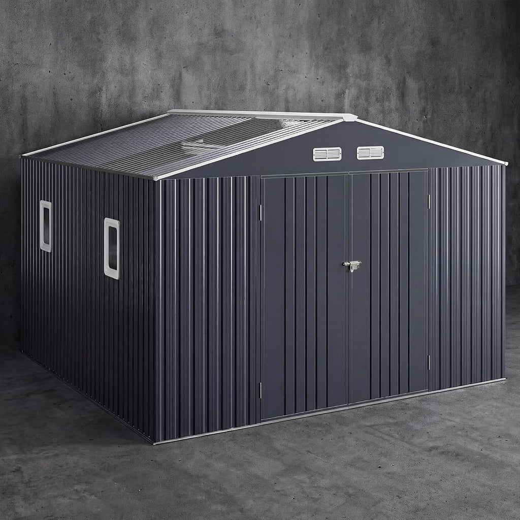 WACASA 10x12 FT Metal Shed Heavy-Duty | Military-Grade 20-Gauge Reinforced Frame with Powder Coating | 50 PSF Snow Load & 120 MPH Wind Rated | Garden Tool/Bike Skylight Building
