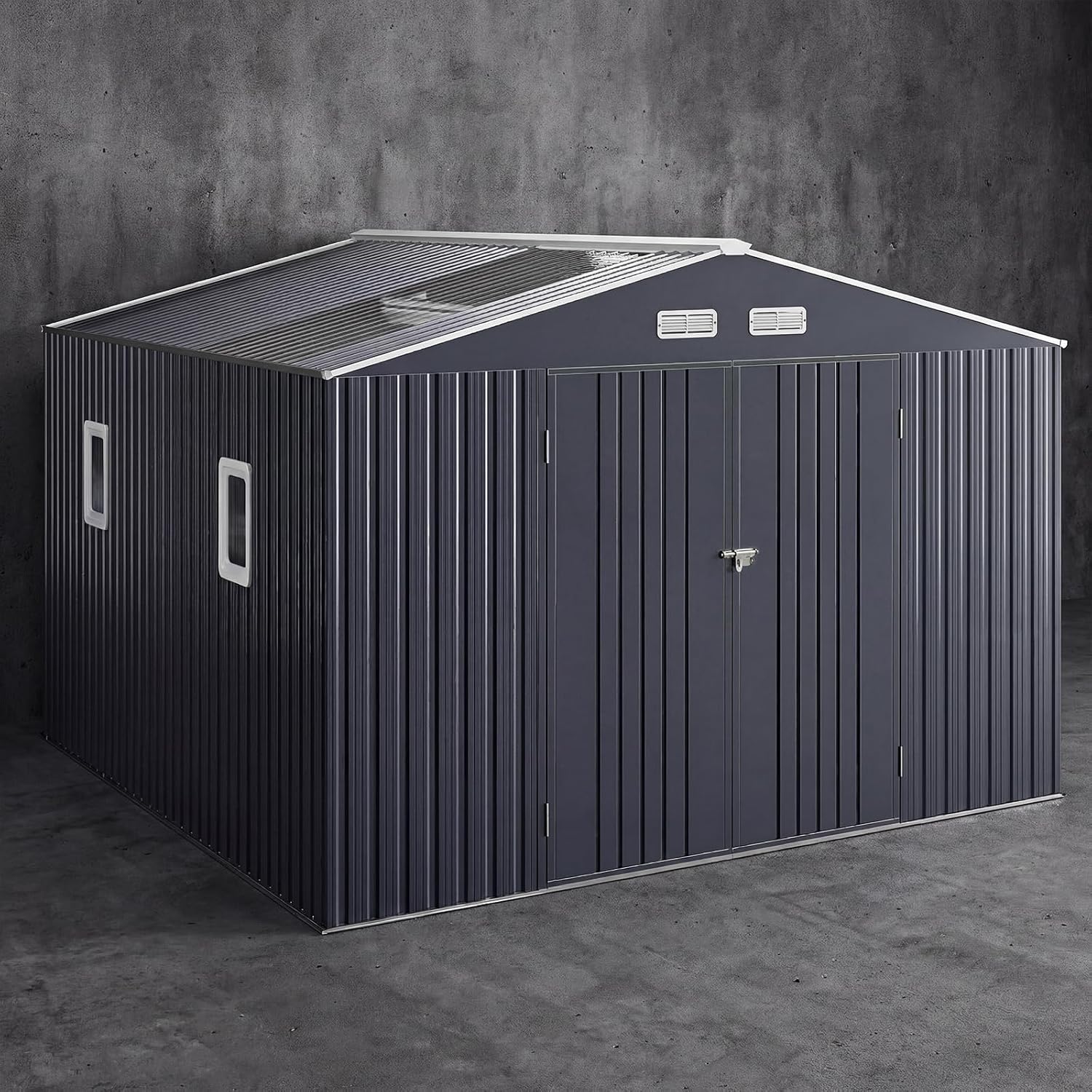 WACASA 10x12 FT Metal Shed Heavy-Duty | Military-Grade 20-Gauge Reinforced Frame with Powder Coating | 50 PSF Snow Load & 120 MPH Wind Rated | Garden Tool/Bike Skylight Building