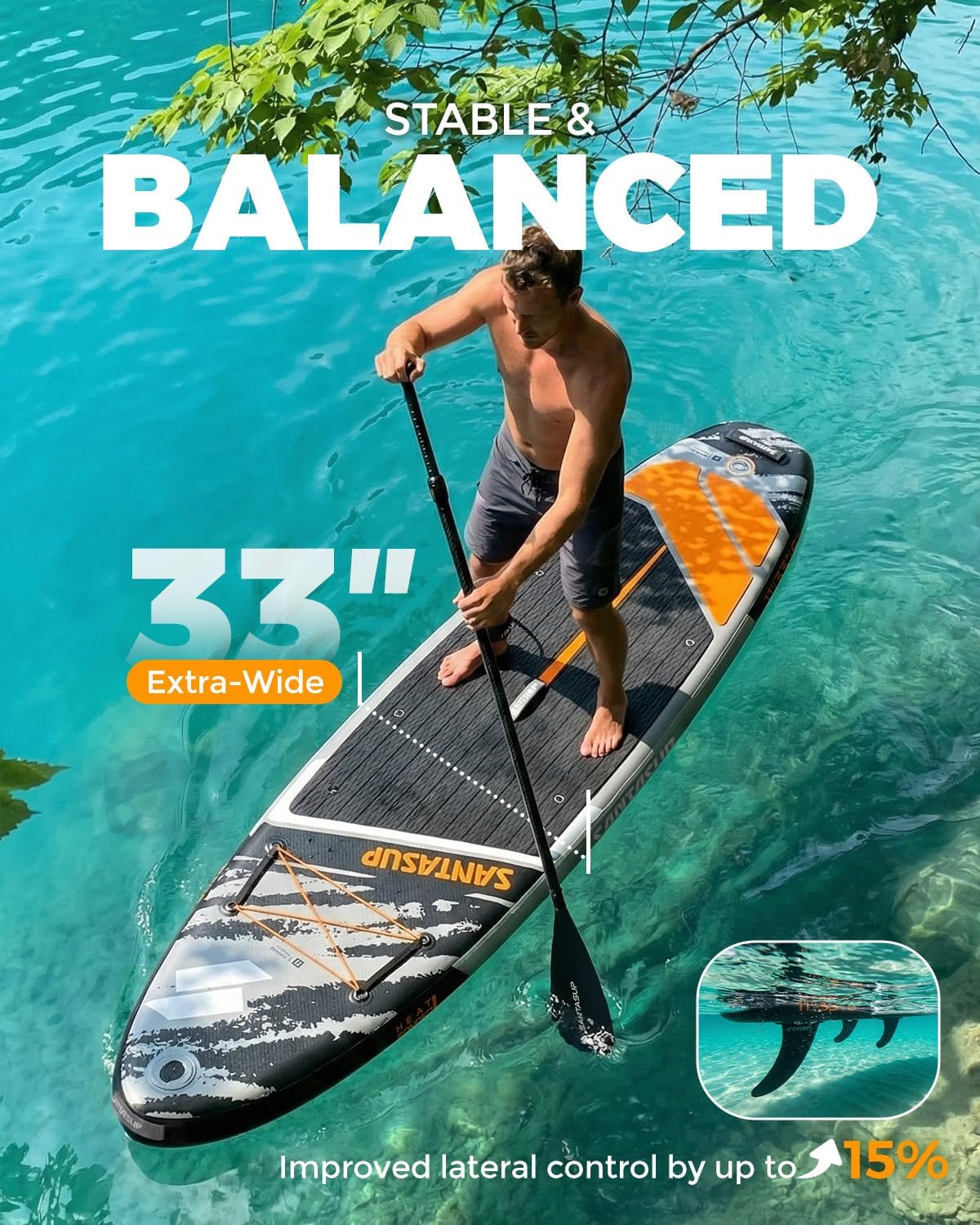 Inflatable Stand Up Paddle Board with SUP Accessories, Anti-Slip EVA Deck, 10'6'/11' Wide Stance Board, Sup Board for Adults & Youth of All Skill Levels Backpack