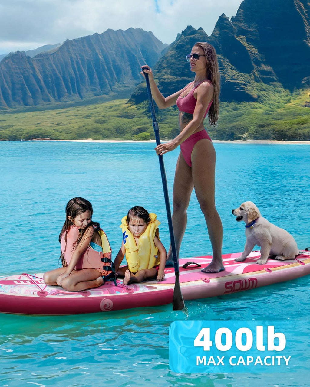 11'*33'/34' Inflatable Stand Up Paddle Board for Beginners,400/420lbs Capacity, Anti-Slip EVA Deck, Includes Adjustable Paddle, Pump, Backpack & SUP Accessories for Surfing, Fishing, Yoga & More