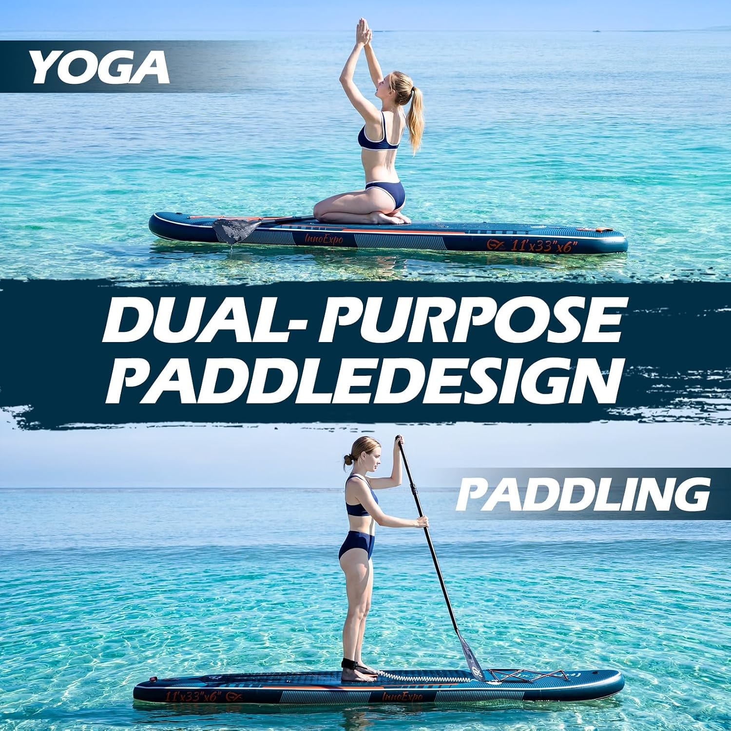 InnoExpo 11' Inflatable Stand Up Paddle Boards with Premium Accessories, Wide Stable SUP Paddle Board Design, Non-Slip Comfort Deck for Youth & Adults