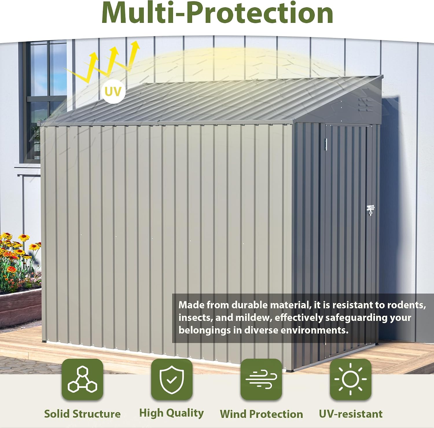 YOPTO 4x7 FT Outdoor Storage Shed,Lean to Lockable Metal Garden Shed Steel with Reinforced Beams,All Weather Waterproof Storage House W/Lockable Door&2 Air Vents,for Backyard,Patio,Lawn,Garden,Gray